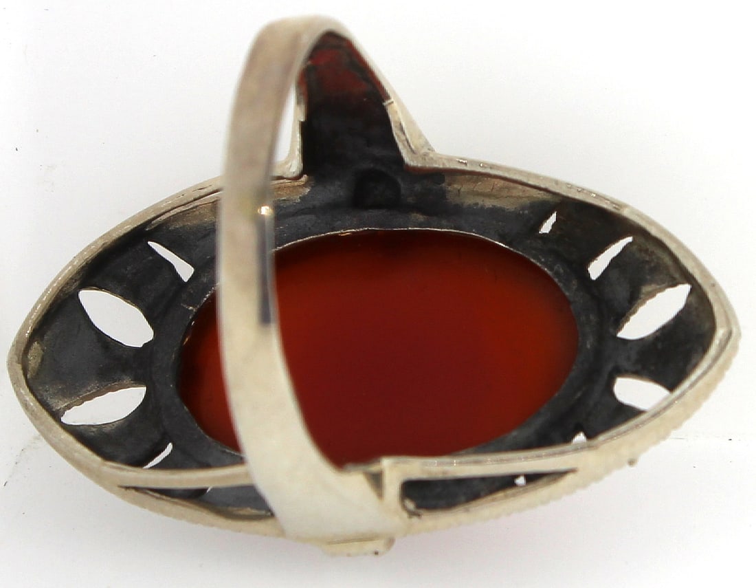 Carnelian & Marcasite Ring in Sterling (925) Silver - 2