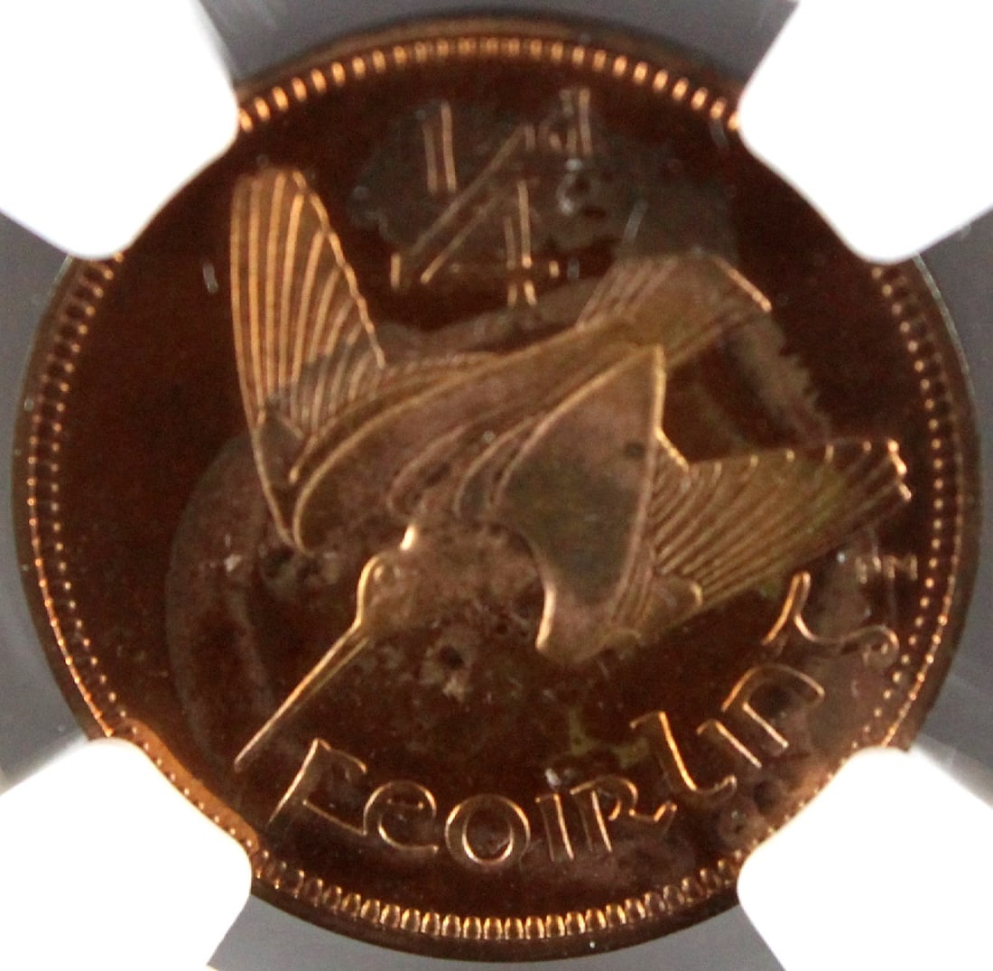 Ireland 1939 Proof Farthing, NGC PF62 RB (Pop 1): Highest graded NGC PF63BN (1) & PF65RB (2) Cameo and PCGS None Medium Collectibles Provenance Ex Jerome Remick Collection (Spink 11/06 Lot 691) Exhibited Coins, Europe