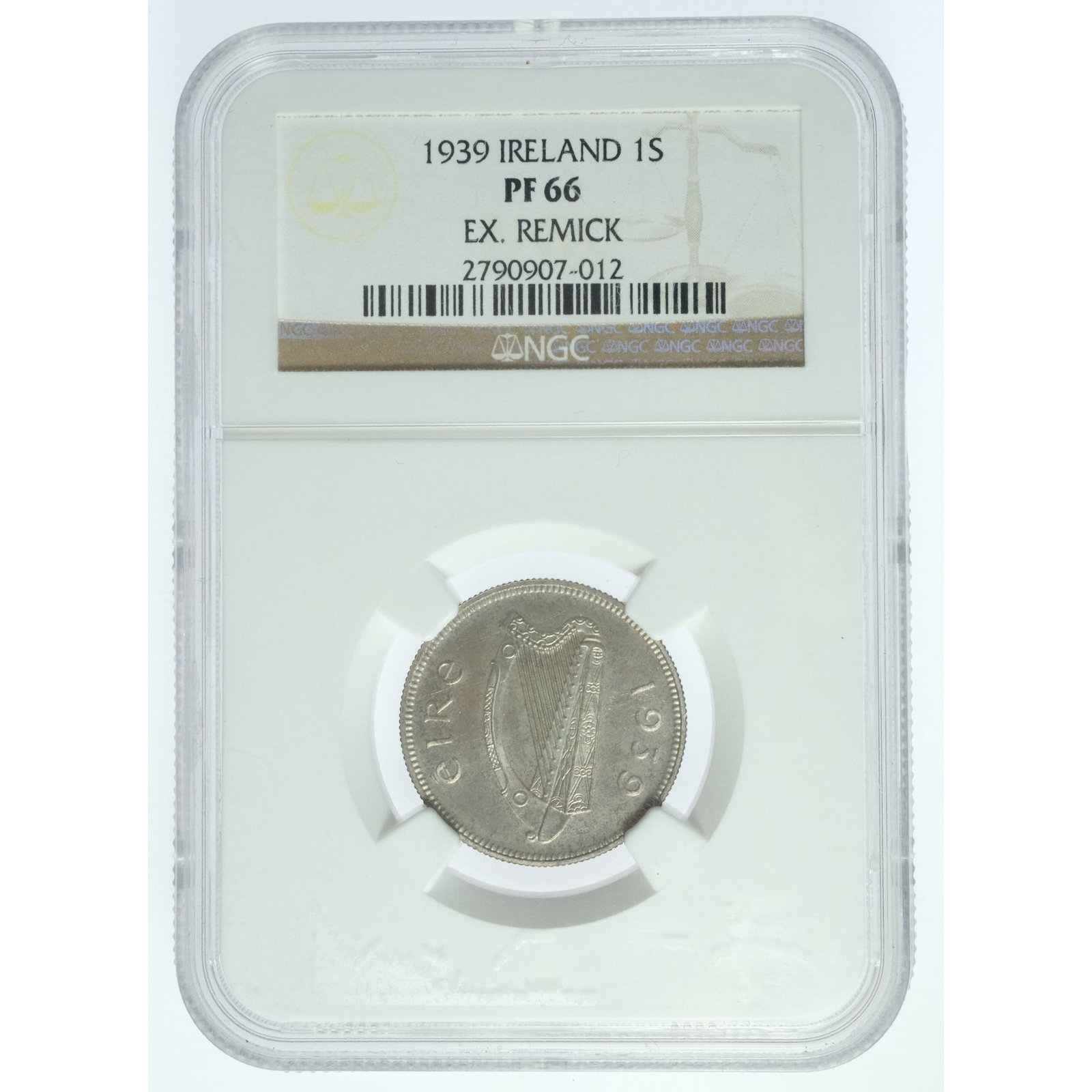 Ireland 1939 Proof Shilling, NGC PF66 (2) - Highest third-party grade: Next highest graded NGC PF64 (1) 65 (1) & PCGS None Medium Collectibles Provenance Ex Jerome Remick Collection (Spink 11/06 Lot 691)