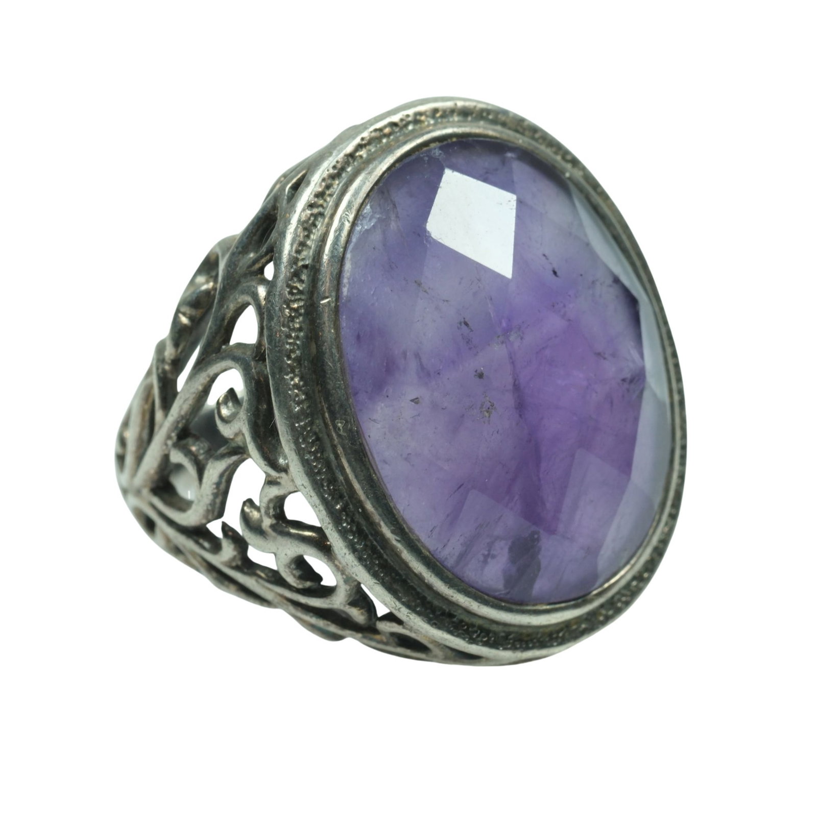Large faceted Amethyst Ring in stylish Sterling (925) Silver: . Size Size M Medium Jewelry