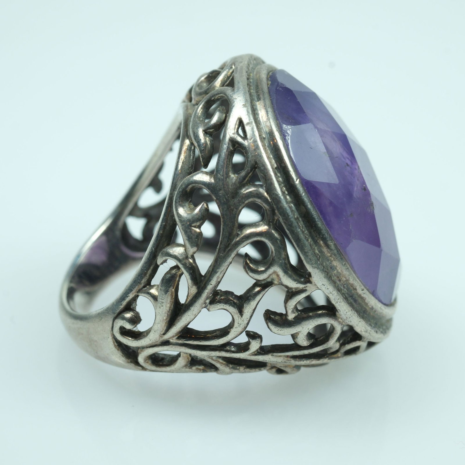 Large faceted Amethyst Ring in stylish Sterling (925) Silver - 2