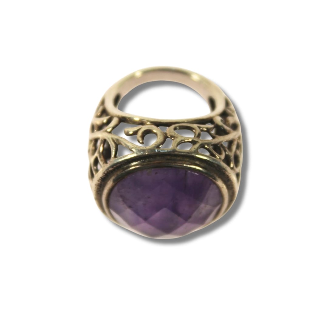 Large faceted Amethyst Ring in stylish Sterling (925) Silver - 3