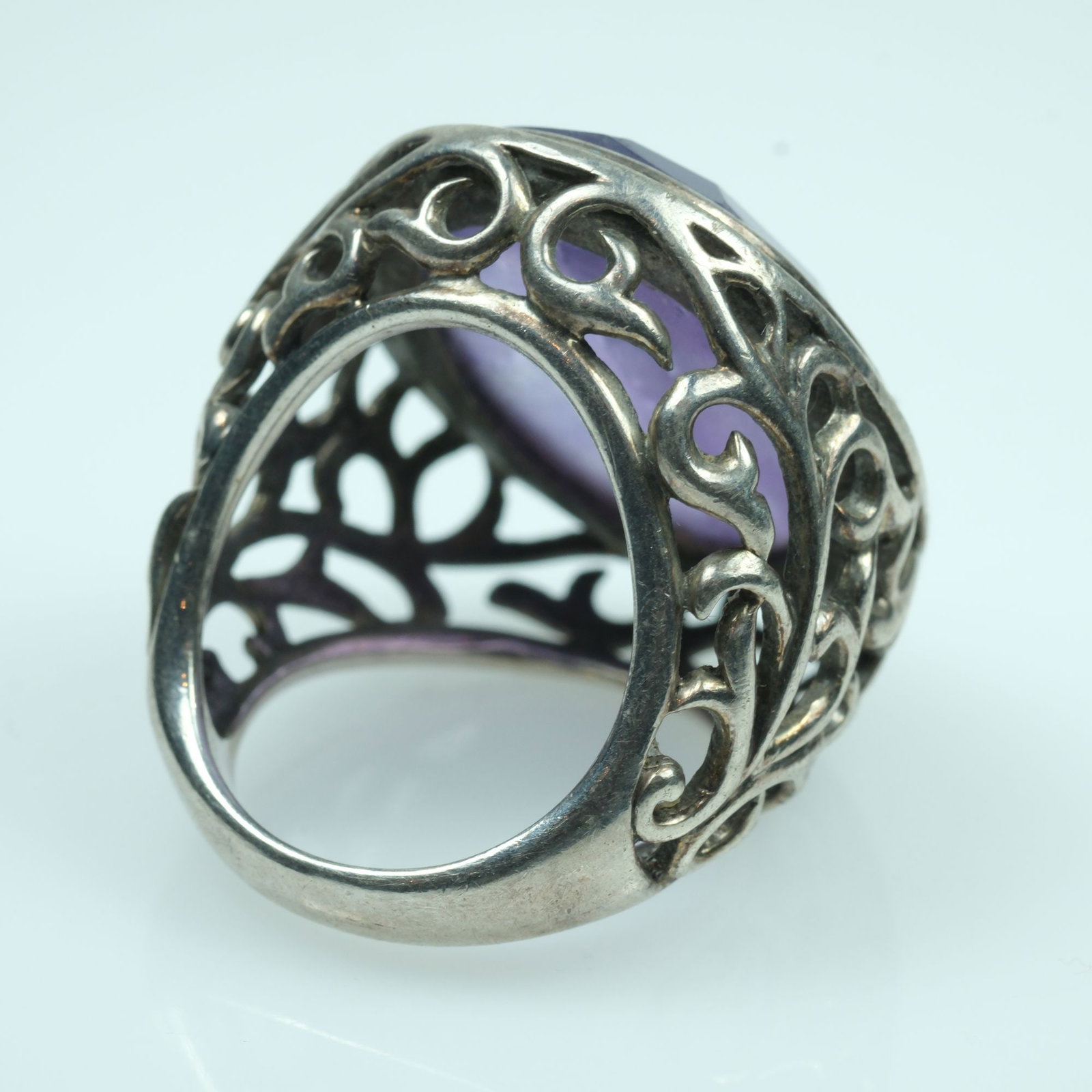 Large faceted Amethyst Ring in stylish Sterling (925) Silver - 4