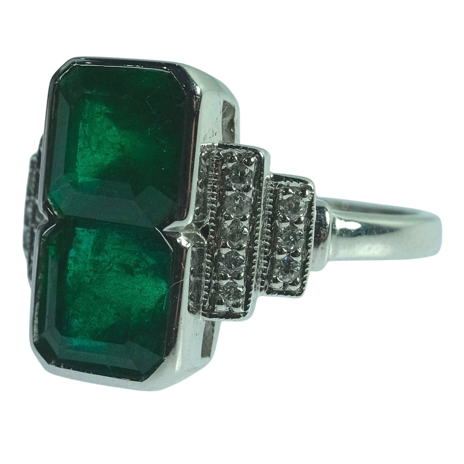Dual Emerald & Diamond Ring in 9ct White Gold (1 of 4)