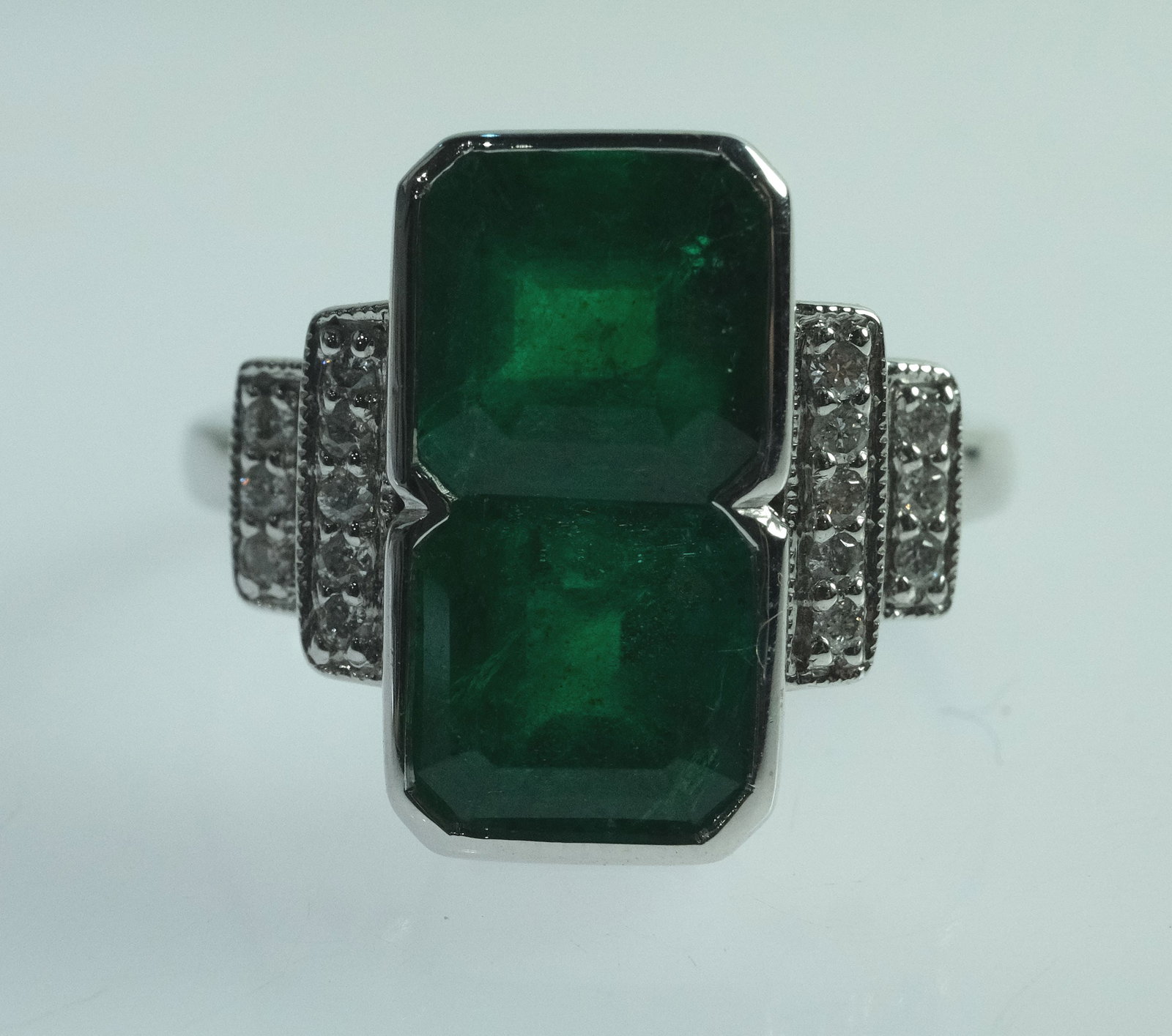 Dual Emerald & Diamond Ring in 9ct White Gold - 2