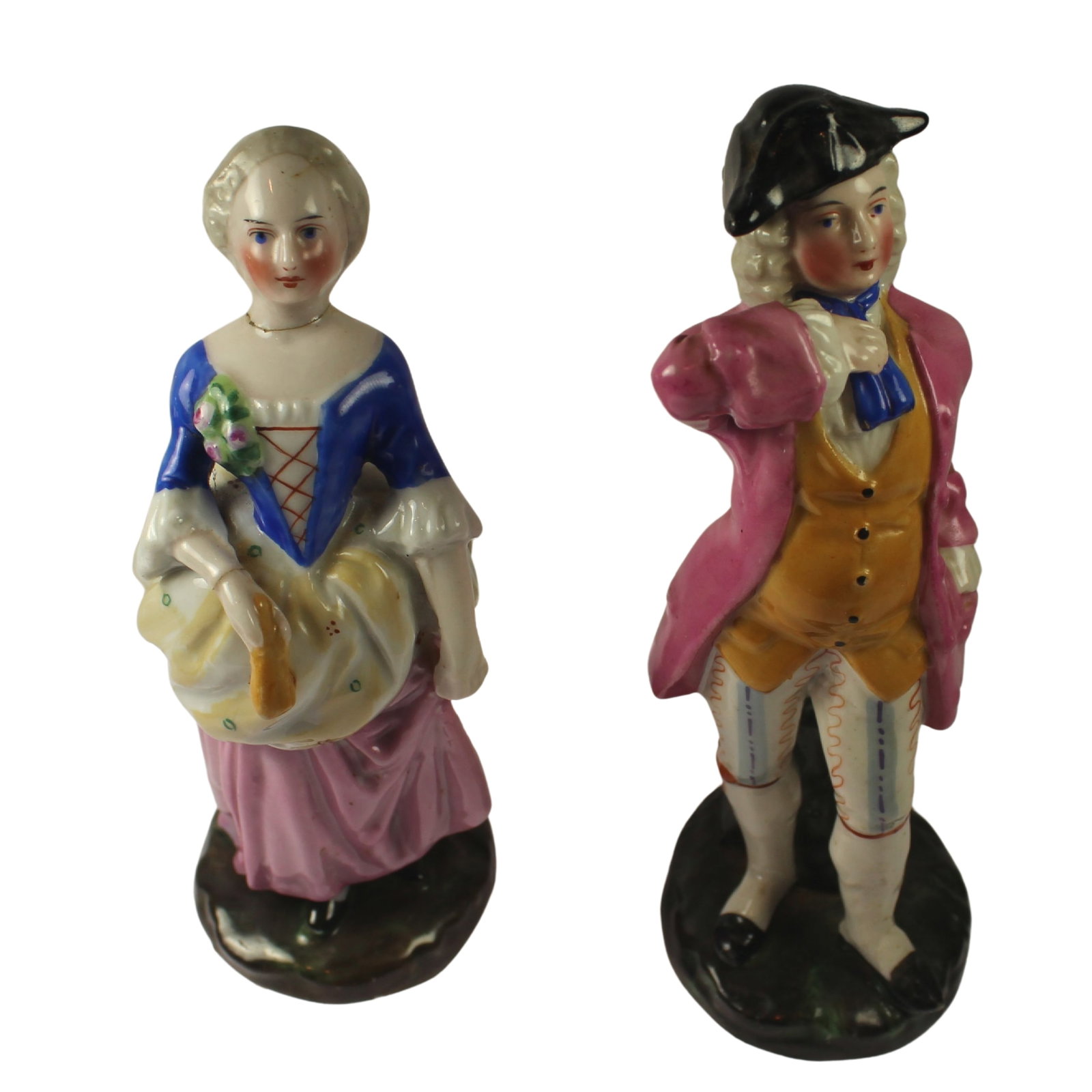 Antique Male & Female Staffordshire Figurines (2): . Size Stand 15 cm Condition Female figurine has had head reaffixed Medium Decorative Art