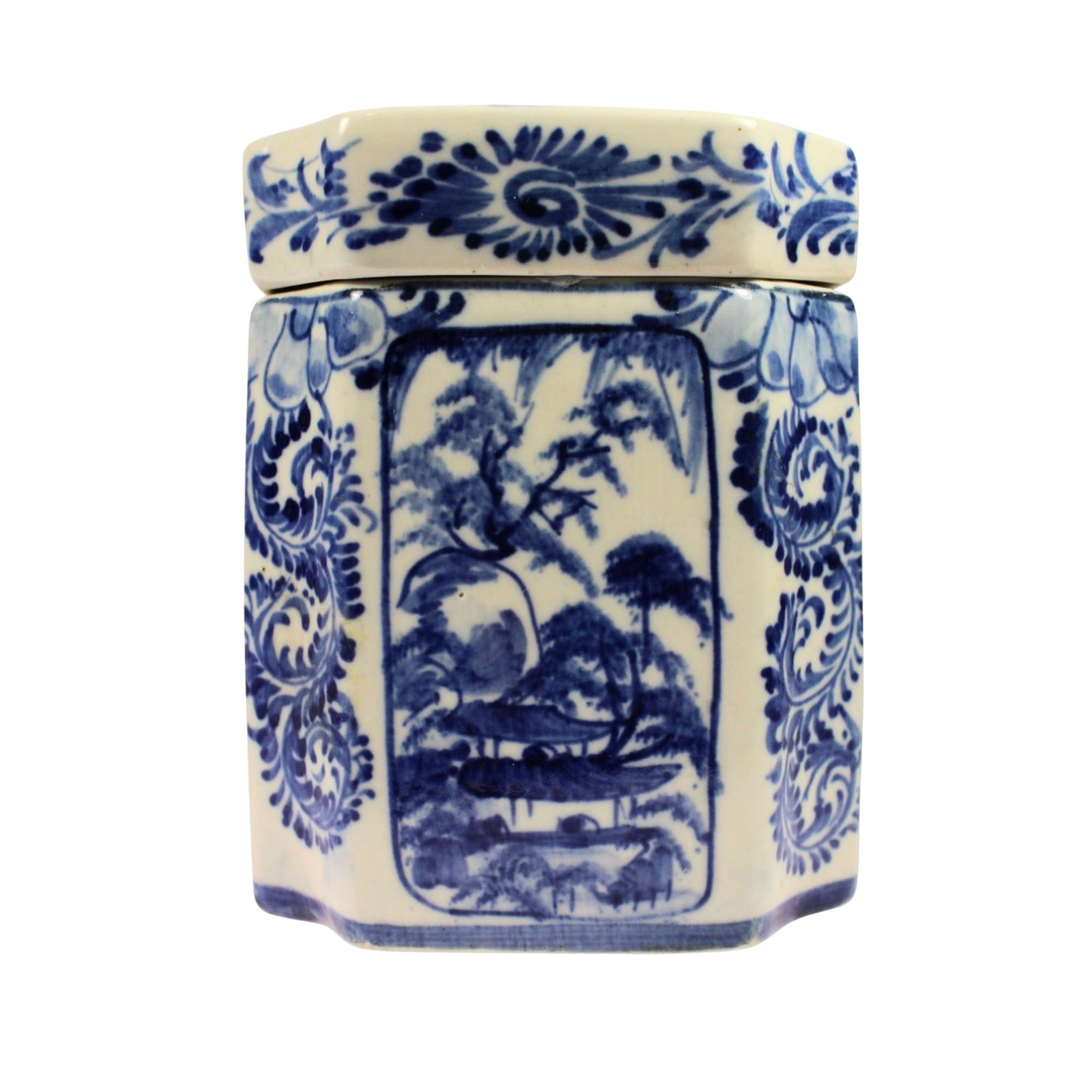 Vintage Blue & White Ceramic Tea Caddy (1 of 3)