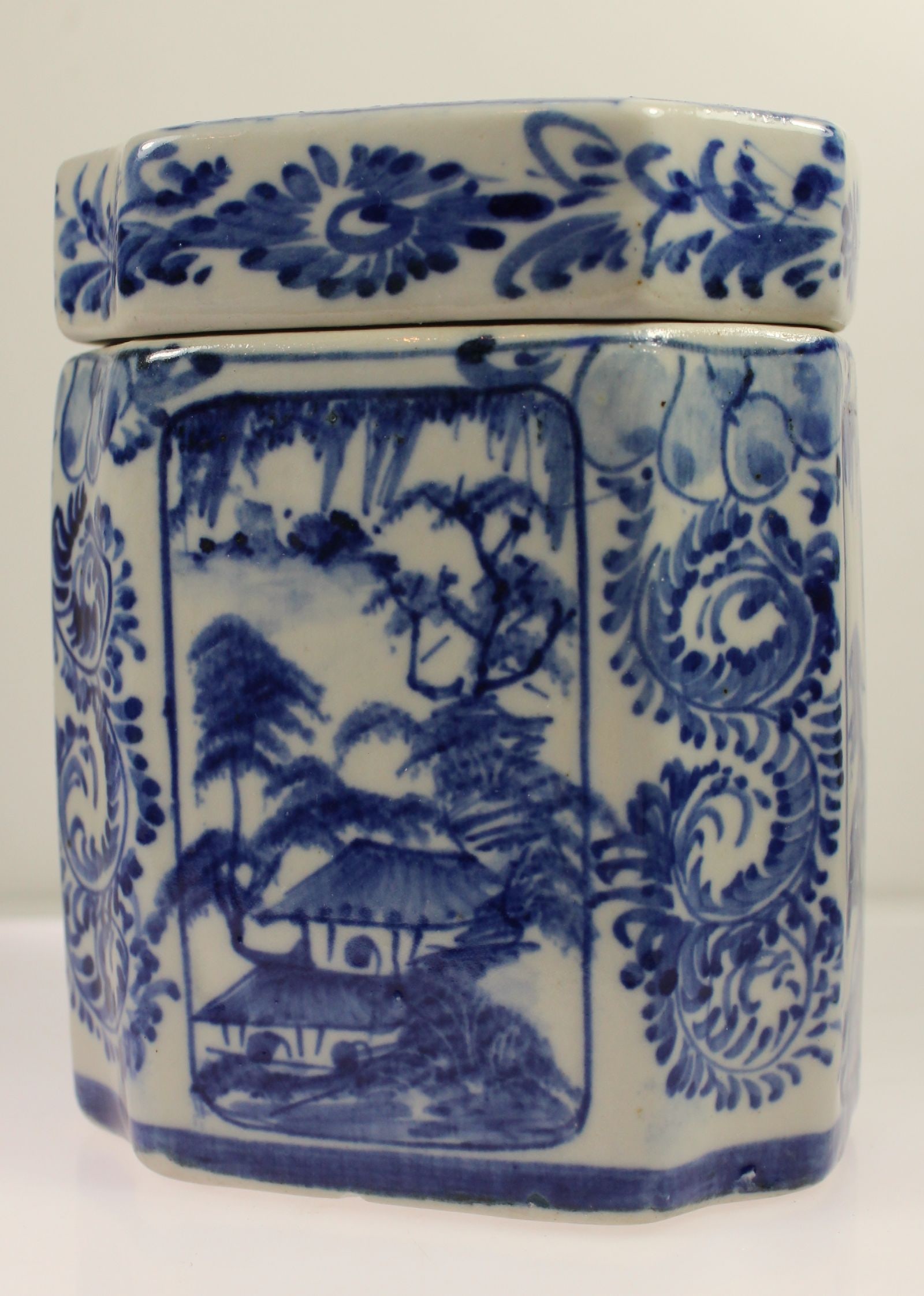 Vintage Blue & White Ceramic Tea Caddy - 2