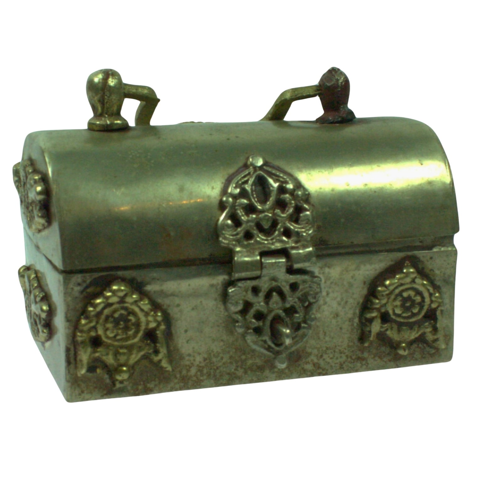 Small Silver-plated Chinese Hinged Jewellery Chest: . Size 8 cm X 4 cm X 7 cm Medium Jewelry
