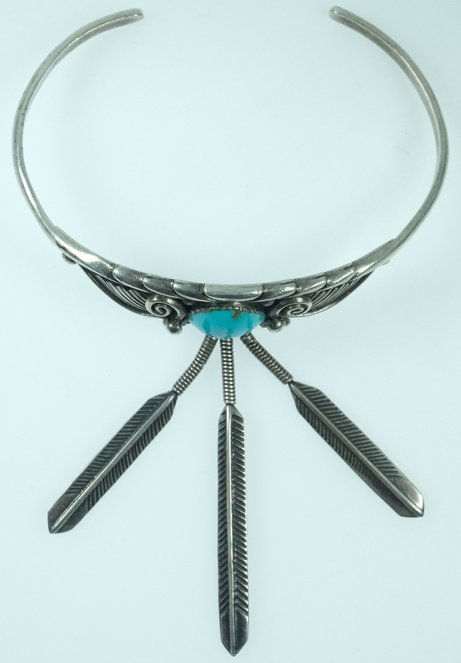 Indian Style Sterling (925) Silver Bangle set with Central Turquoise - 2