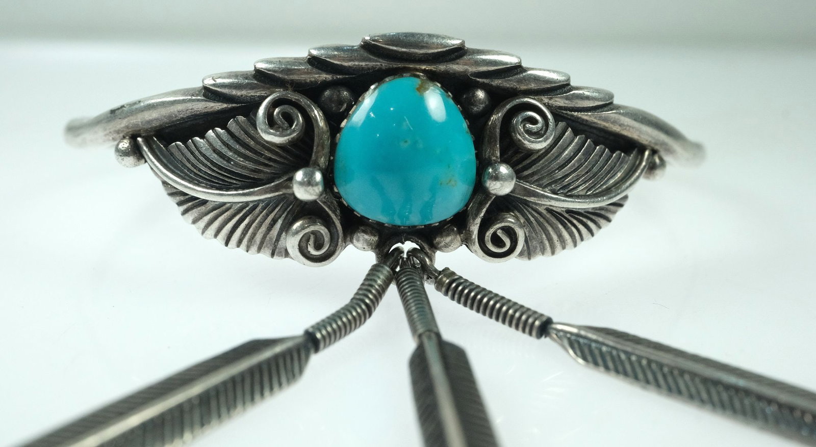 Indian Style Sterling (925) Silver Bangle set with Central Turquoise - 3
