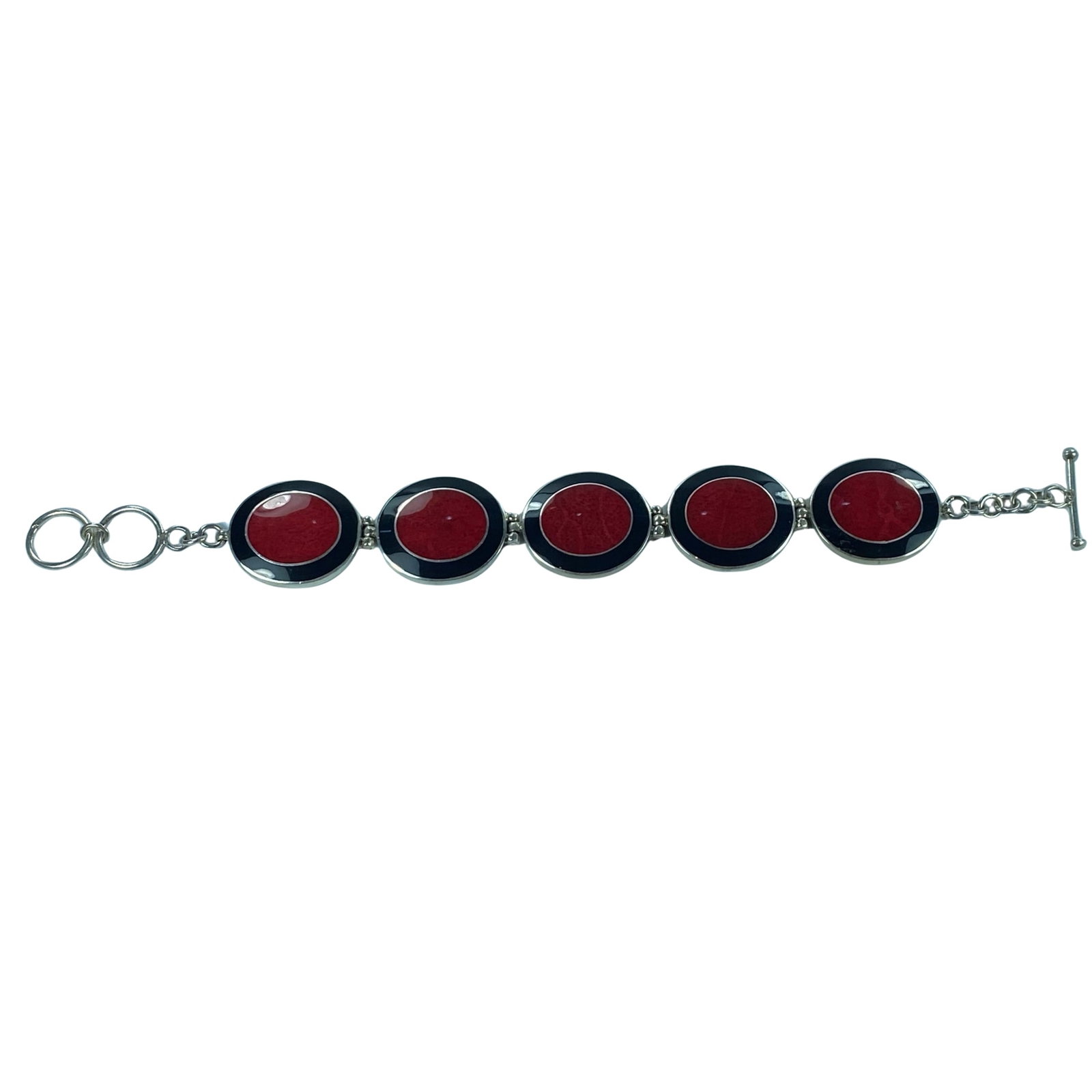 Sterling Silver Enamel Bracelet set with Sponge Coral: . Size Total Weight 28 grams : Length 20cm Medium Jewelry