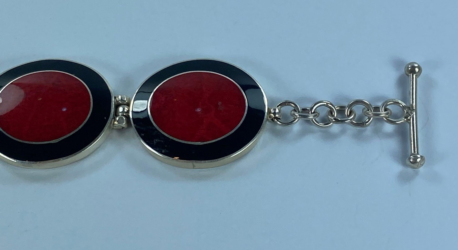 Sterling Silver Enamel Bracelet set with Sponge Coral - 2