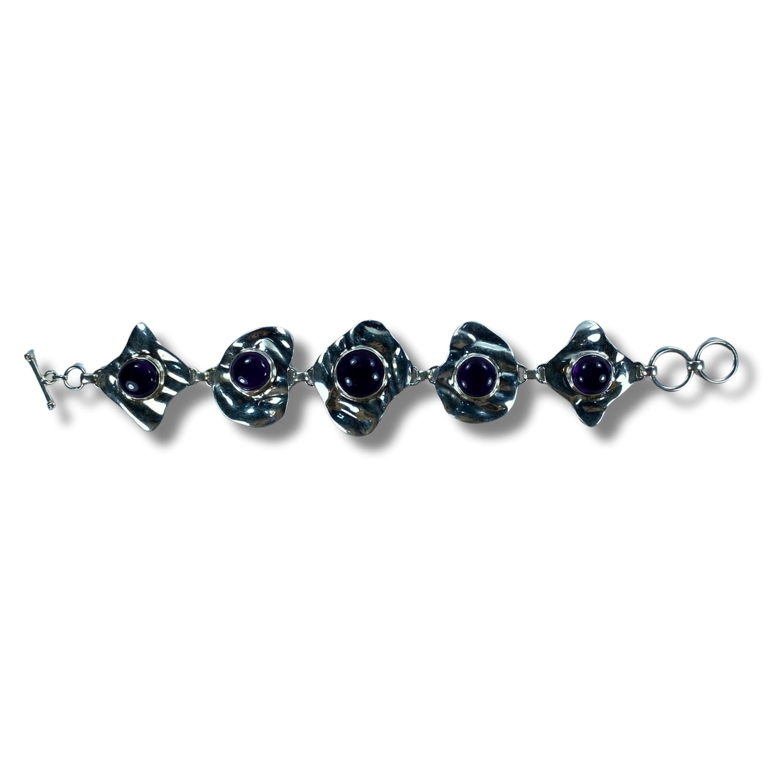 Amethyst Cabochon Bracelet in Sterling (925) Silver: . Size ASW 0.67 Troy oz Medium Jewelry