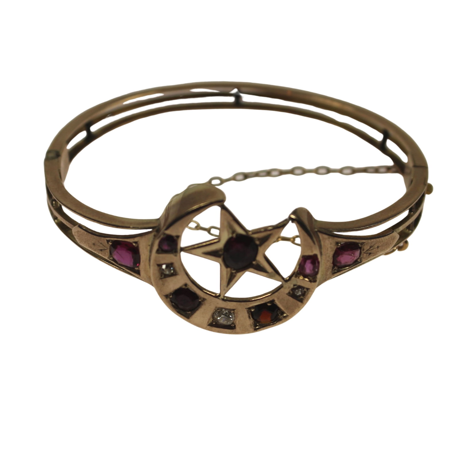 Vintage Middle-eastern Bracelet in 8ct Yellow Gold with Old-cut Diamonds & Rubies: . Size Total weight 13.15gms Condition Lightly inscribed M. Lodder Medium Jewelry