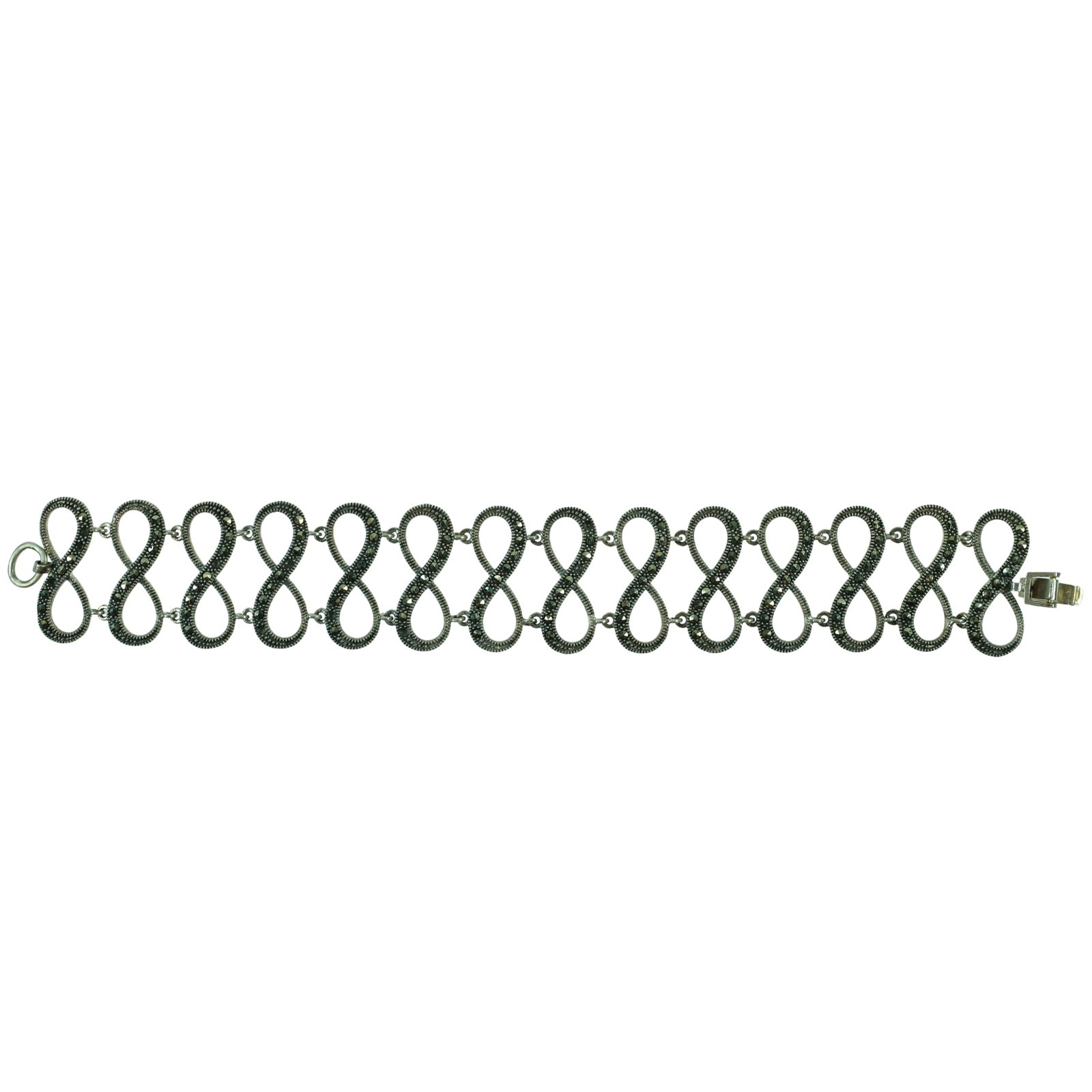Marcasite Bracelet in Sterling (925) Silver: . Size Total weight 26.80gms : Open length 20cms Medium Jewelry