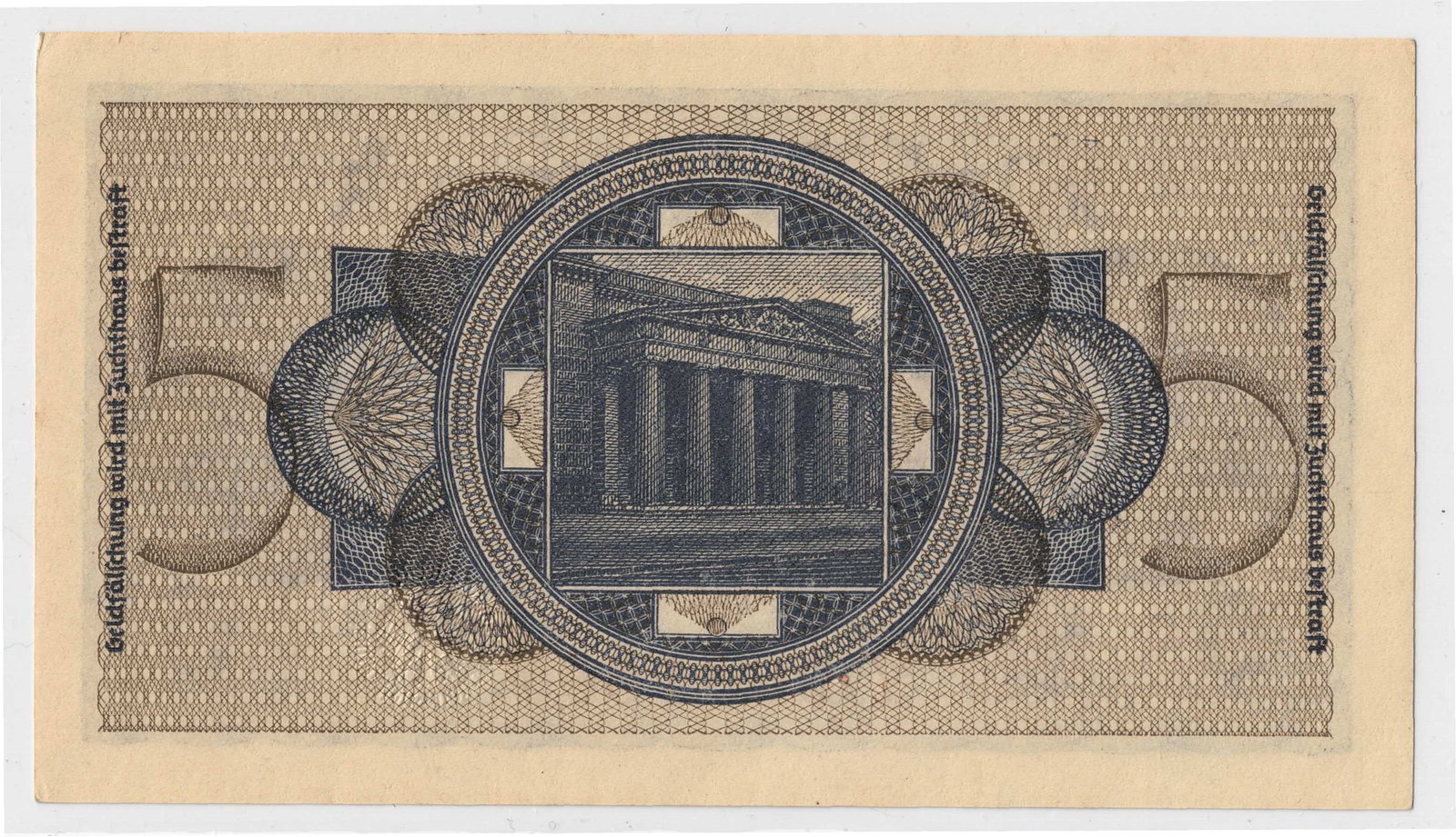 German Occupied Territories 1940 Funf (5) Reichsmark, Uncirculated - 2