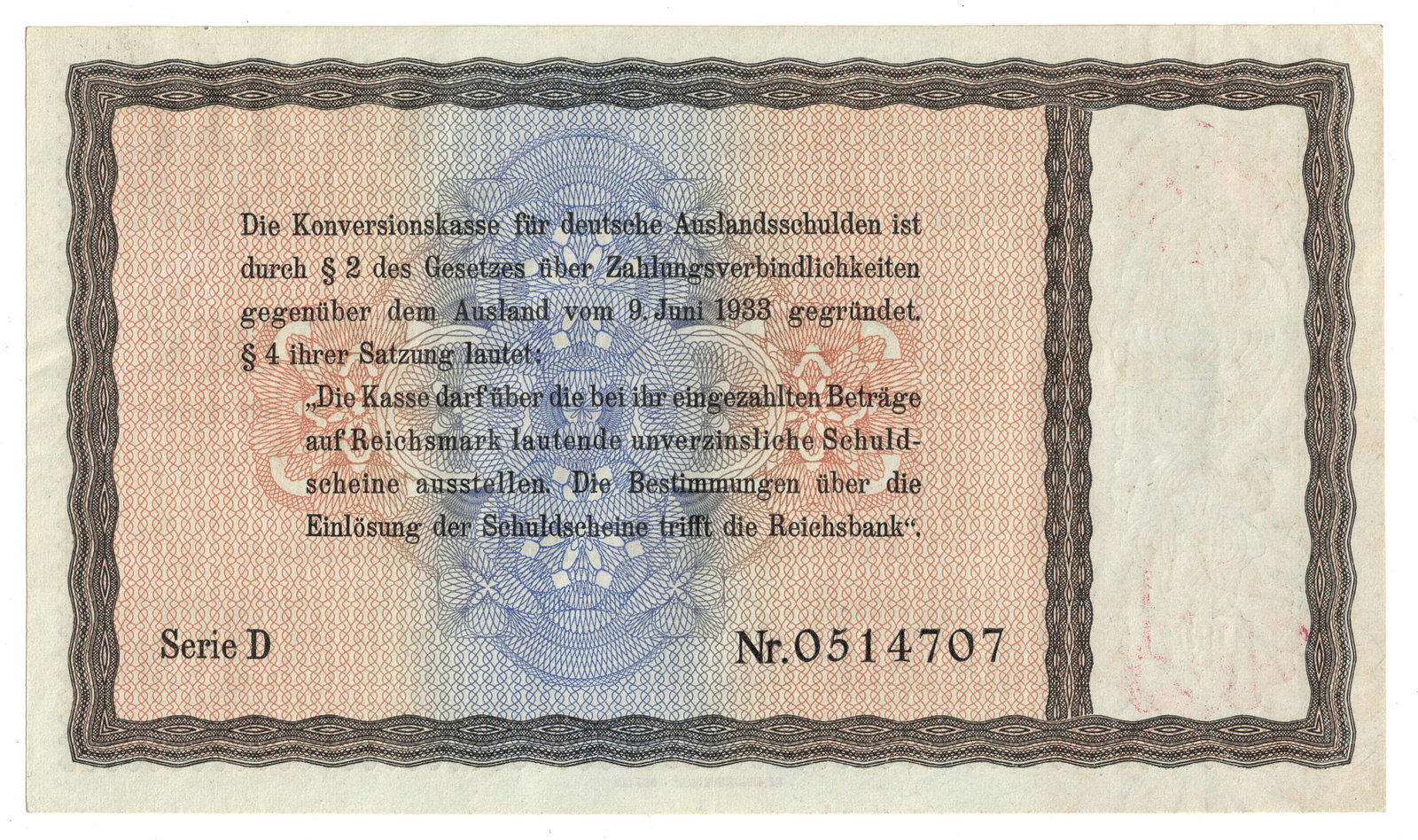Germany 1933/34 w Overstamp 50 RM Promissory Note for the Conversion of German Foreign Debts, Unc - 2