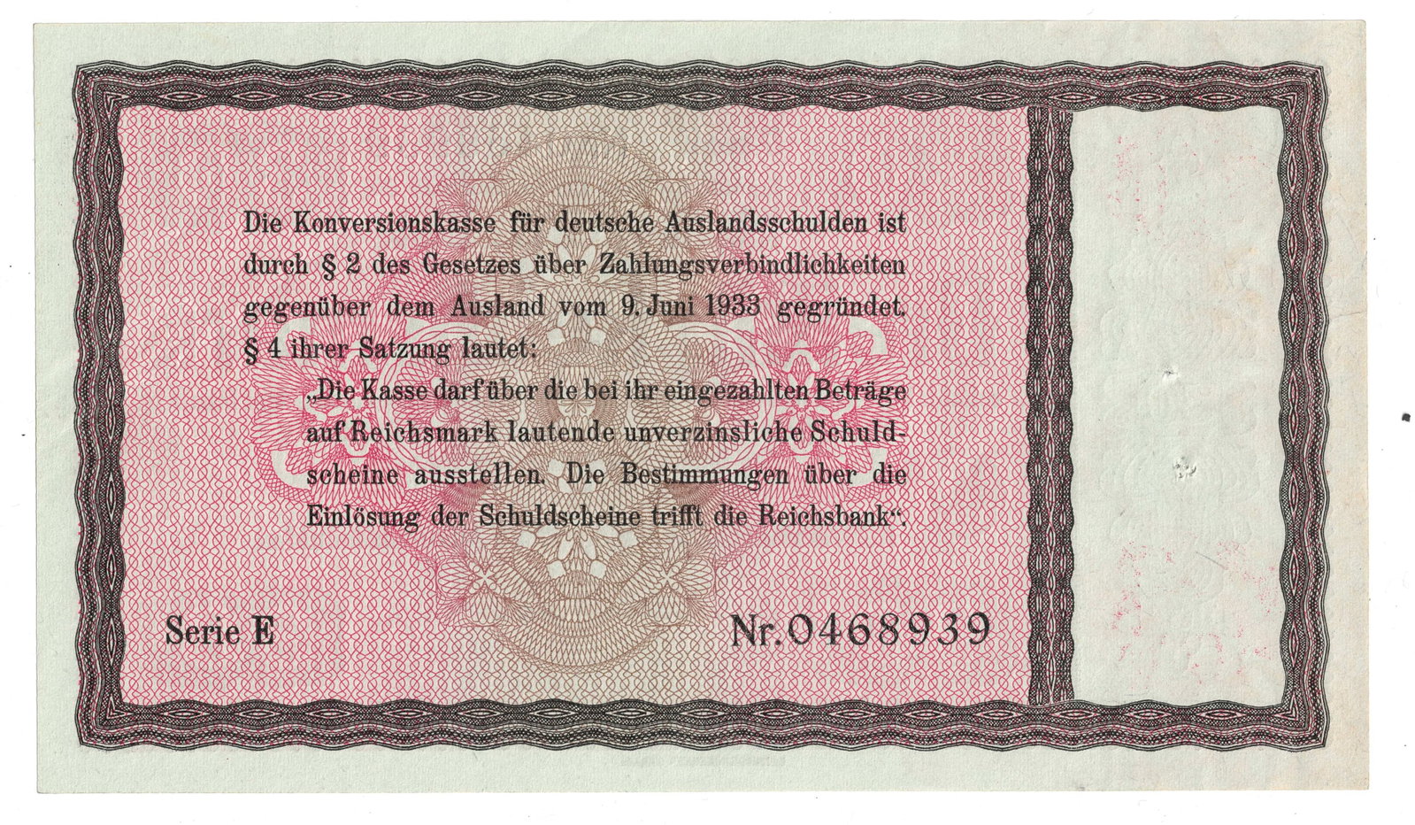 Germany 1933/34 w Overstamp 30 RM Promissory Note for the Conversion of German Foreign Debts, Unc - 2