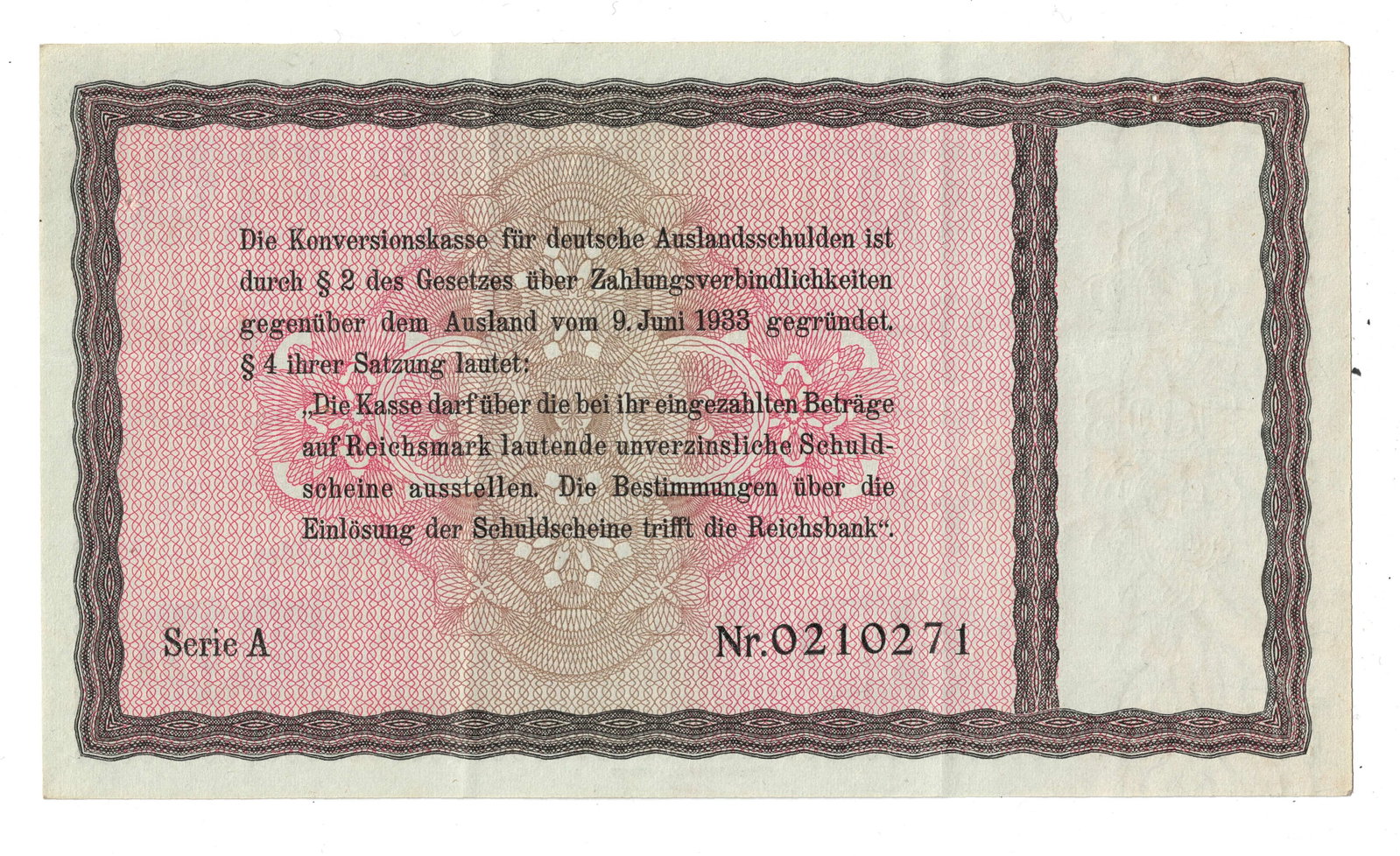 Germany 1933 30 RM Promissory Note for the Conversion of German Foreign Debts, VF details - 2