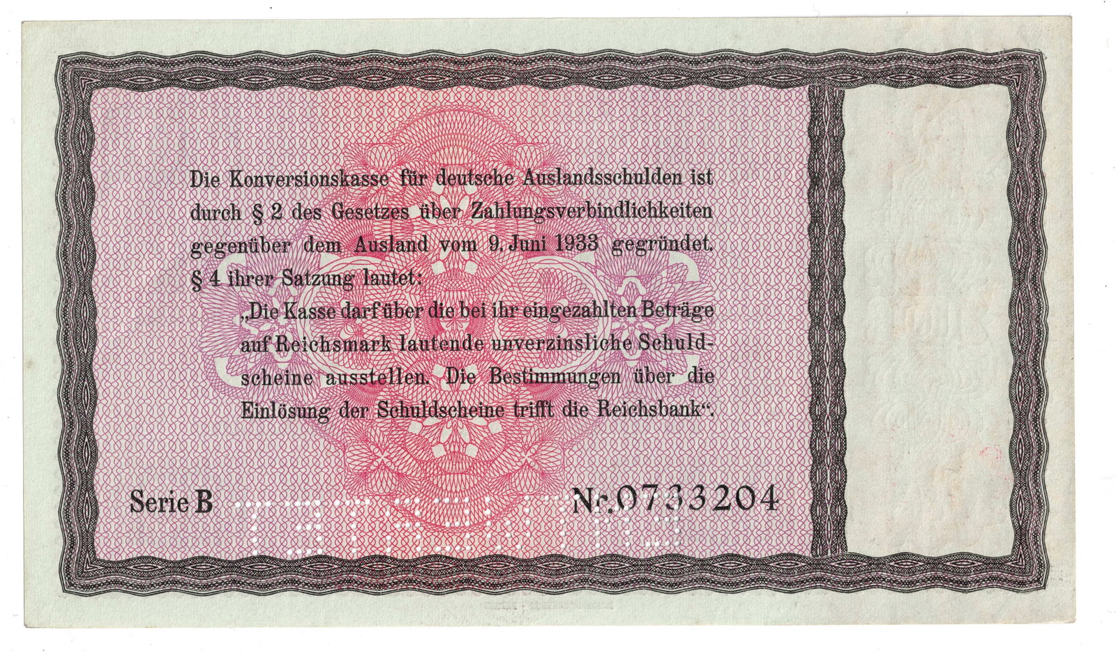 Germany 1933/34 w Overstamp 10 RM Promissory Note for Conversion of German Foreign Debts, Unc (2) - 3
