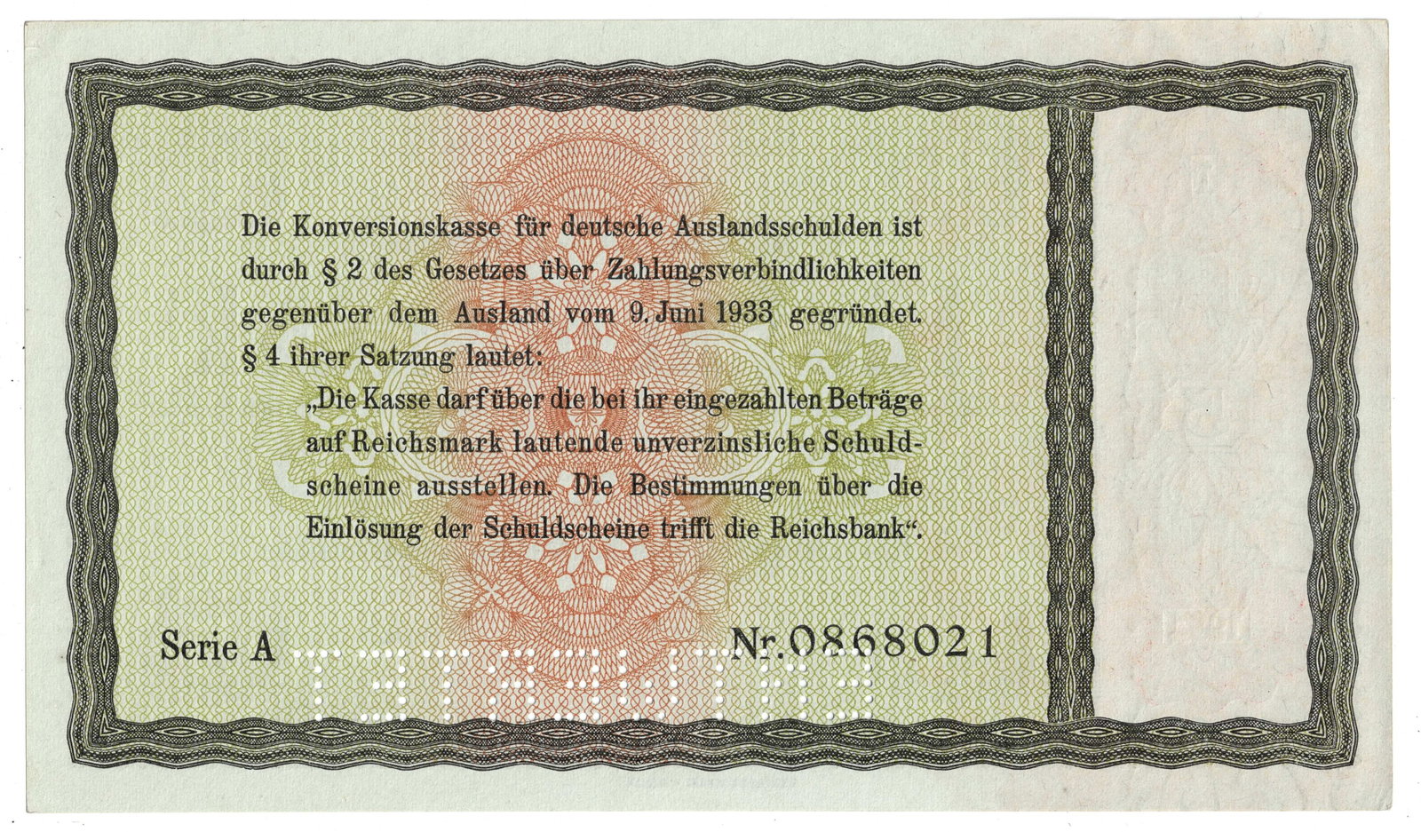 Germany 1933/34 w Overstamp 5 RM Promissory Note for the Conversion of German Foreign Debts, Unc - 2