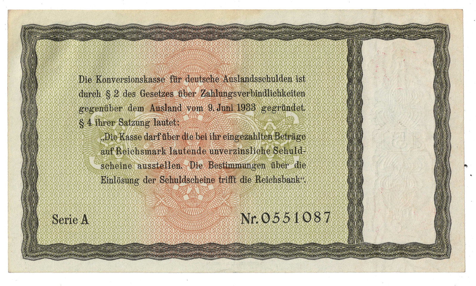 Germany 1933/34 w Overstamp 5 RM Promissory Note for the Conversion of German Foreign Debts, EF - 2