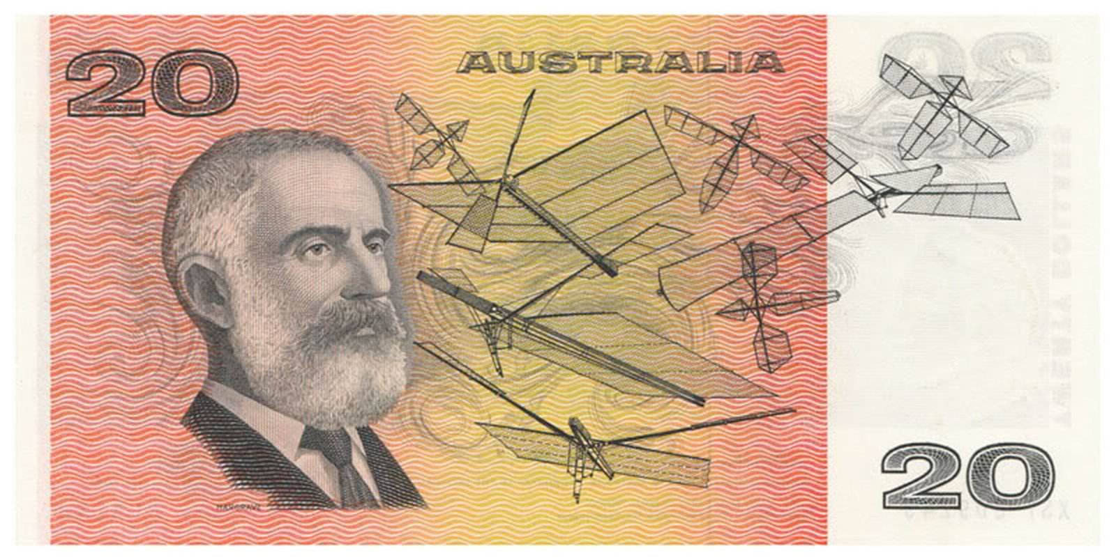 Australia 'Knight - Wheeler' Side $20 (1977), Uncirculated OPQ - 2