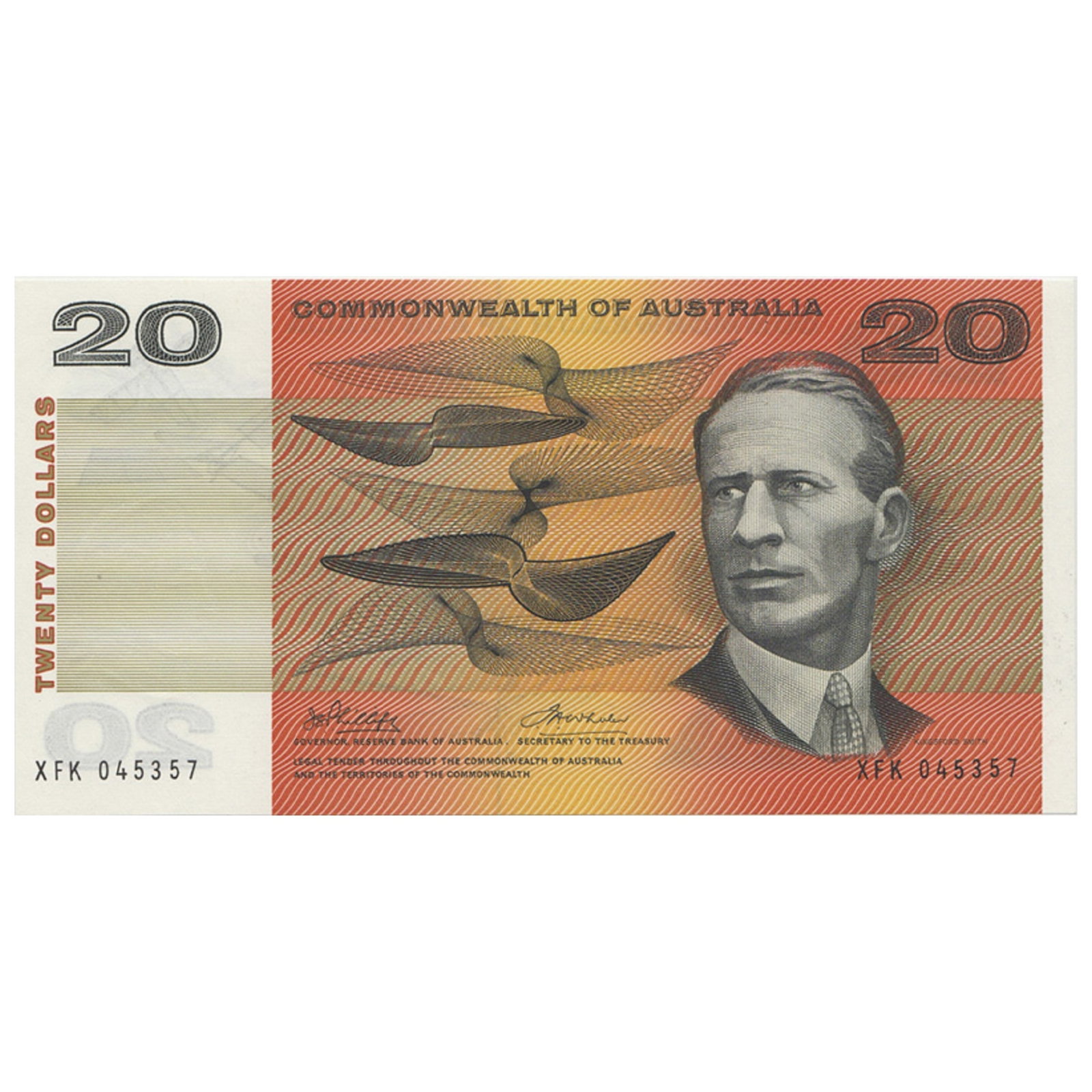 Australia. 'Phillips - Wheeler' C of A $20 (1972), Uncirculated OPQ: Renniks# 404. XFK 045357 Condition O(riginal) P(aper) Q(uality) Medium Twenty Dollar