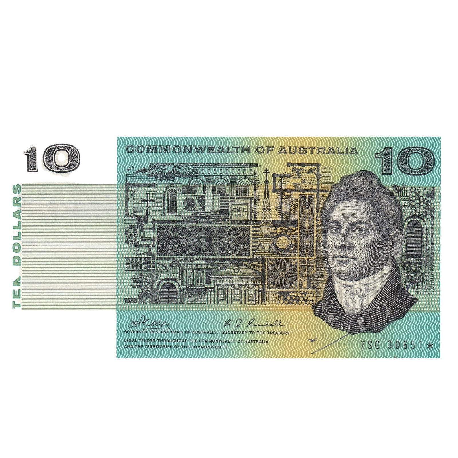Australia 'Phillips - Randall' * Replacement $10 (1968), Uncirculated details OPQ: Renniks# 303S. Serial# ZSG 30651* Condition O(riginal) P(aper) Q(uality). Biro mark on bottom right-hand side Medium Ten Dollar
