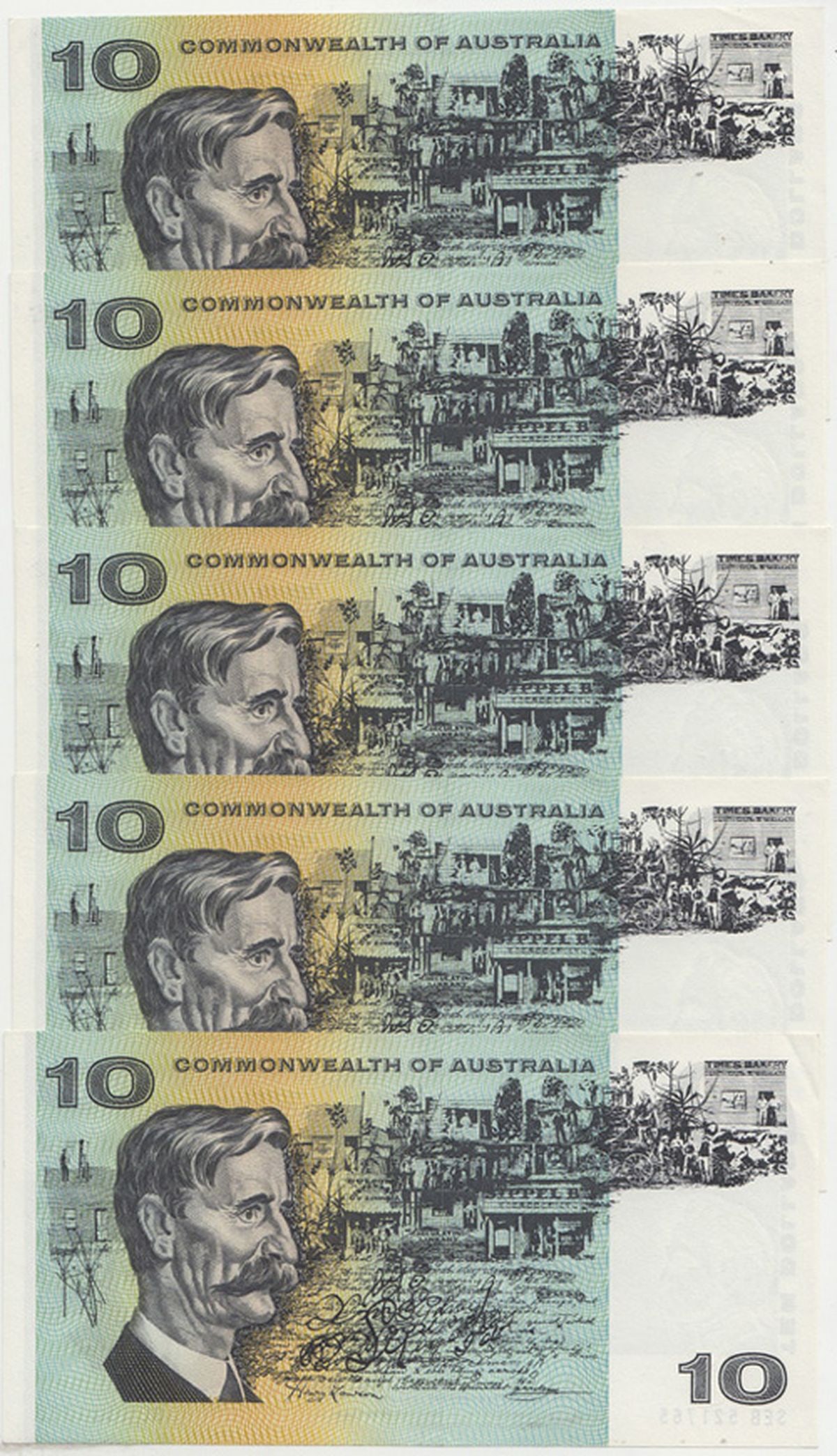 Australia 'Coombs - Randall' $10 (1967), virtually Uncirculated (Consecutive Run of 5) - 2