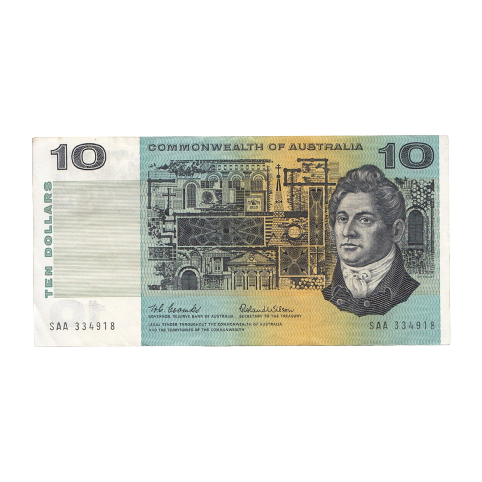 Australia 'Coombs - Wilson' SAA - First Prefix $10 (1966), good Very Fine: Renniks# 301F : Serial# SAA 334918 Condition Crisp paper Medium Ten Dollar