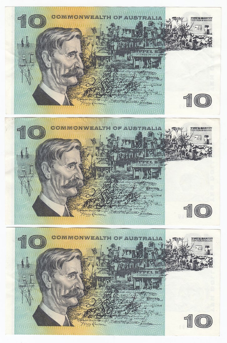 Australia 'Coombs - Wilson' $10's, good Extremely Fine OPQ (3 notes) - 2