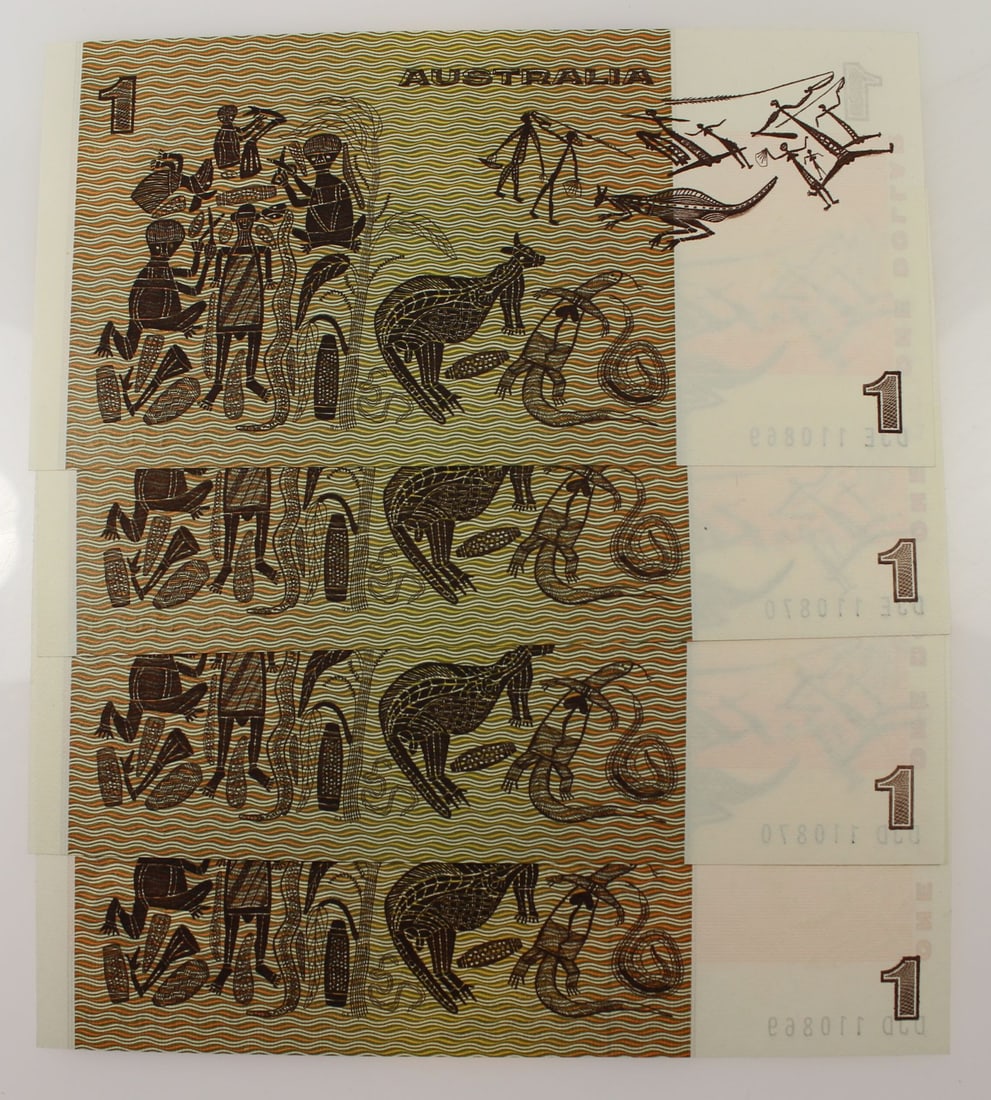 Australia 'Johnston - Stone' Consecutive Prefixes & Number $1's (1982), Uncirculated OPQ (4 notes) - 2
