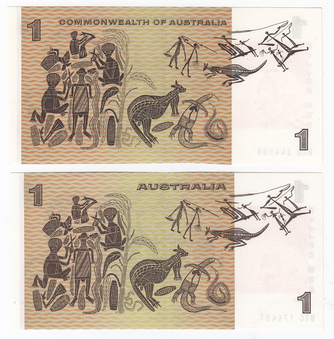Australia 'Phillips - Wheeler' $1 (1974), about Uncirculated OPQ (2 items) - 2