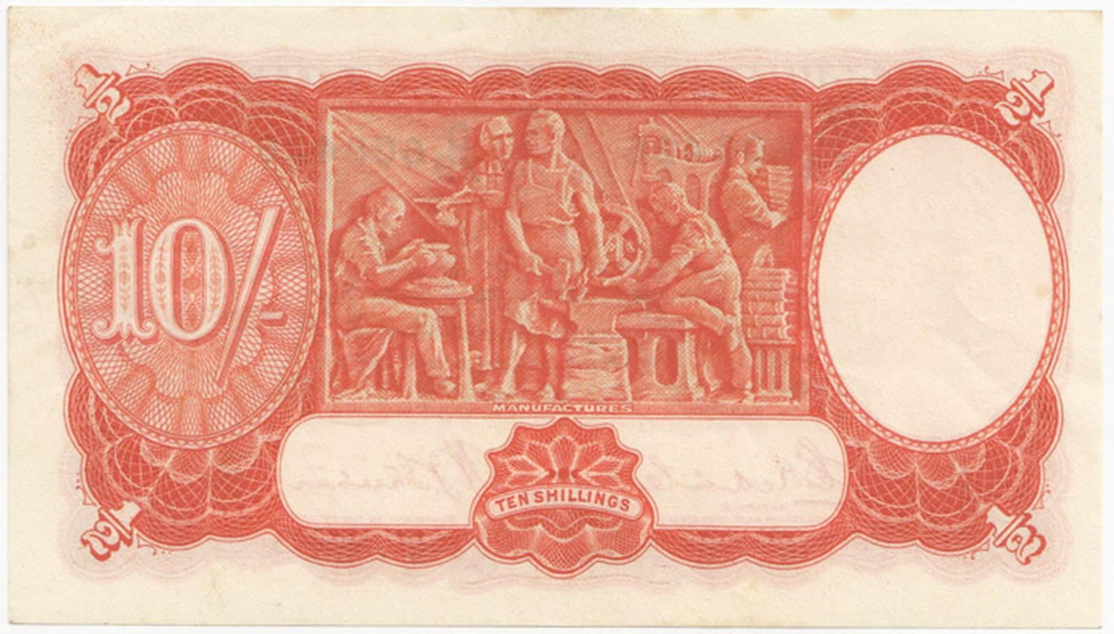 Australia 'Riddle - Sheehan' 10/- (1936), about Uncirculated OPQ - 2