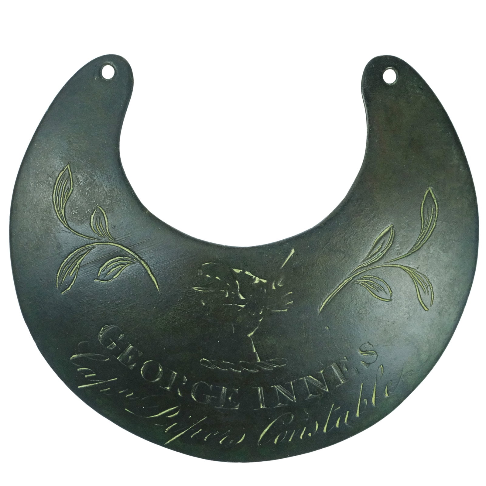 Australia Early Breastplate presented by George Innes to Cap'n Pipers Constable, circa 1823: Mirroring the official format, the Piper Family Crest is set between two sprigs of leaves Medium Collectables Literature George Innes, whose name appears on this plate, was the younger brother of