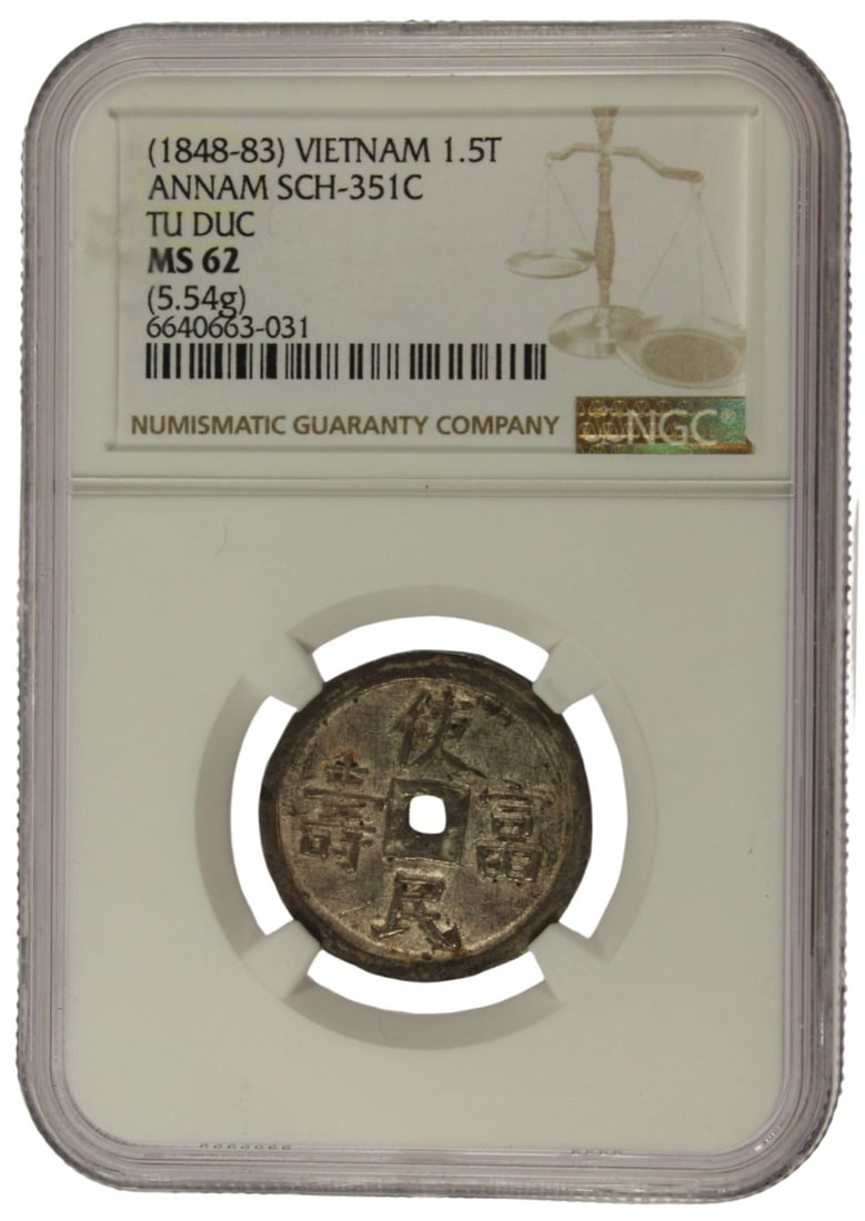Vietnam (Annam) 1 1/2 Tien, ND (1848-83) Tu Duc, NGC MS62 - 3