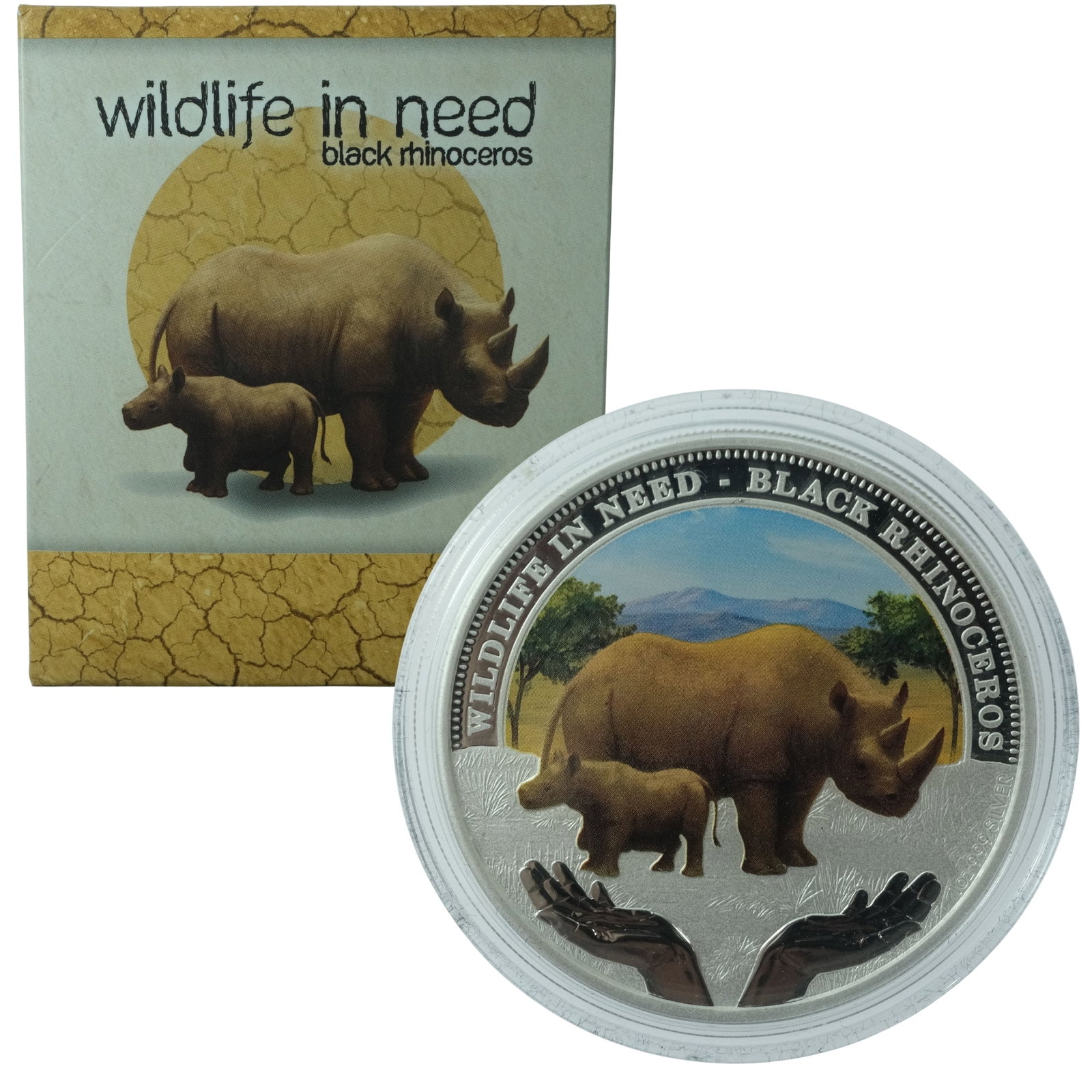 Tuvalu 2012 'Black Rhino' Coloured Silver (999) Proof $1,FDC: Cert #1895 Size ASW Troy oz Medium Tuvalu