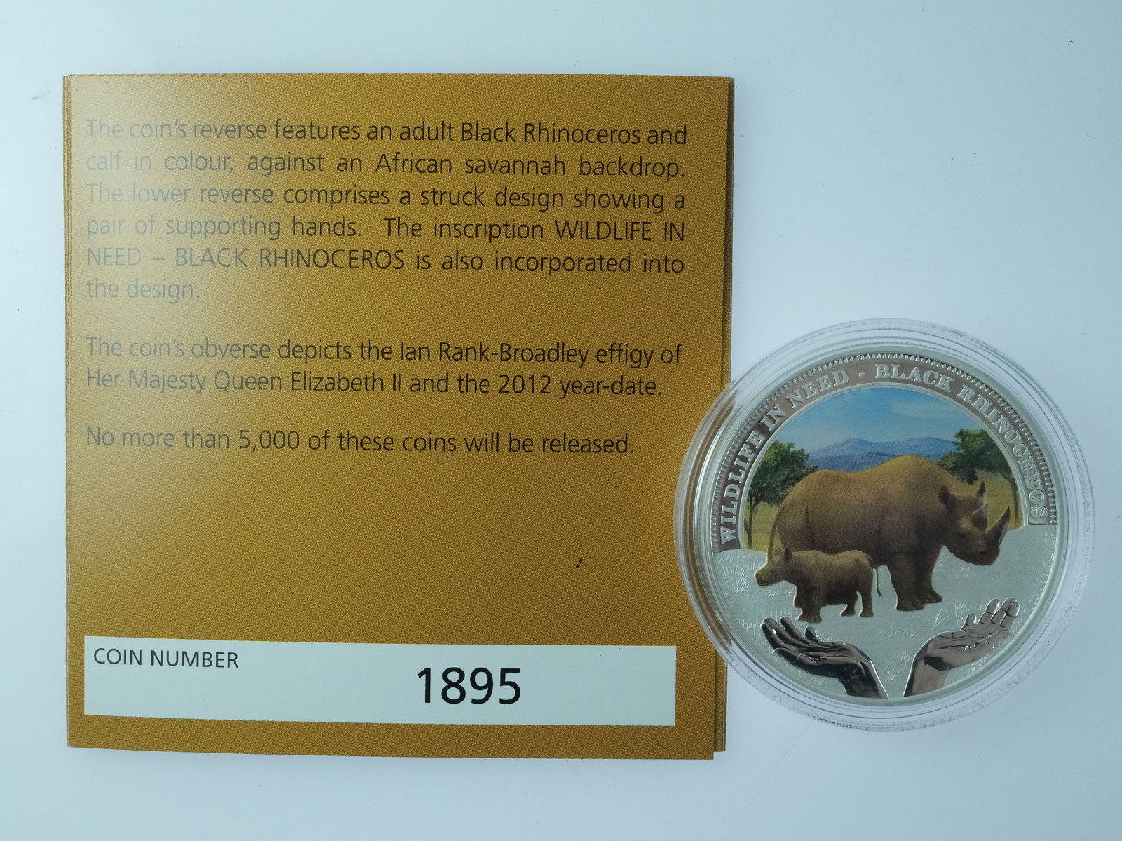 Tuvalu 2012 'Black Rhino' Coloured Silver (999) Proof $1,FDC - 5