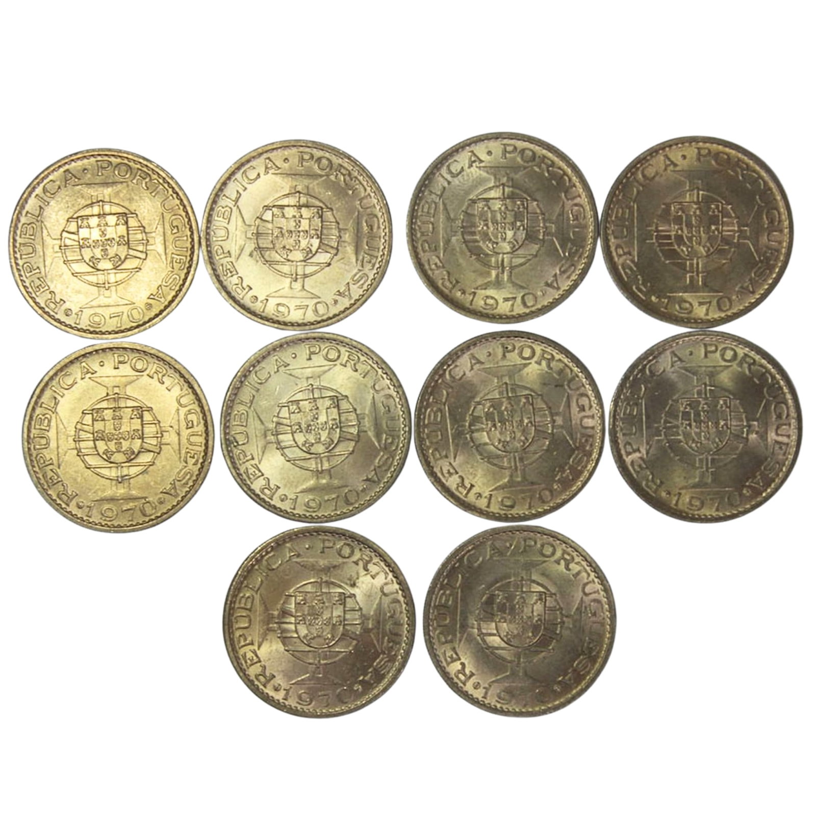 Timor 1970 5 Escudos, Brilliant Uncirculated from Mint Bag (10 coins): Portuguese Rule Medium Timor
