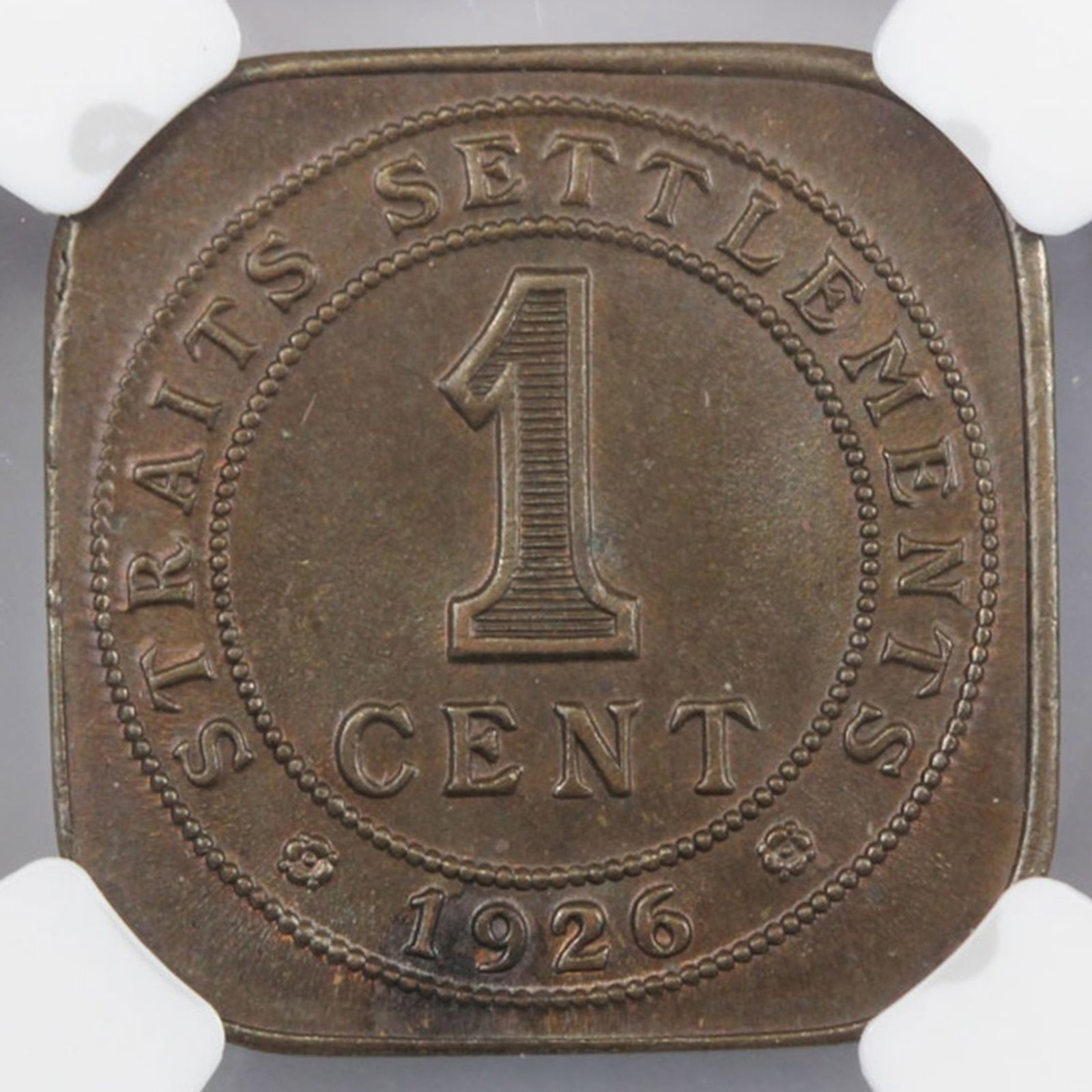 Straits Settlements 1926 1 Cent, NGC MS64 BN: George V Medium Straits Settlement