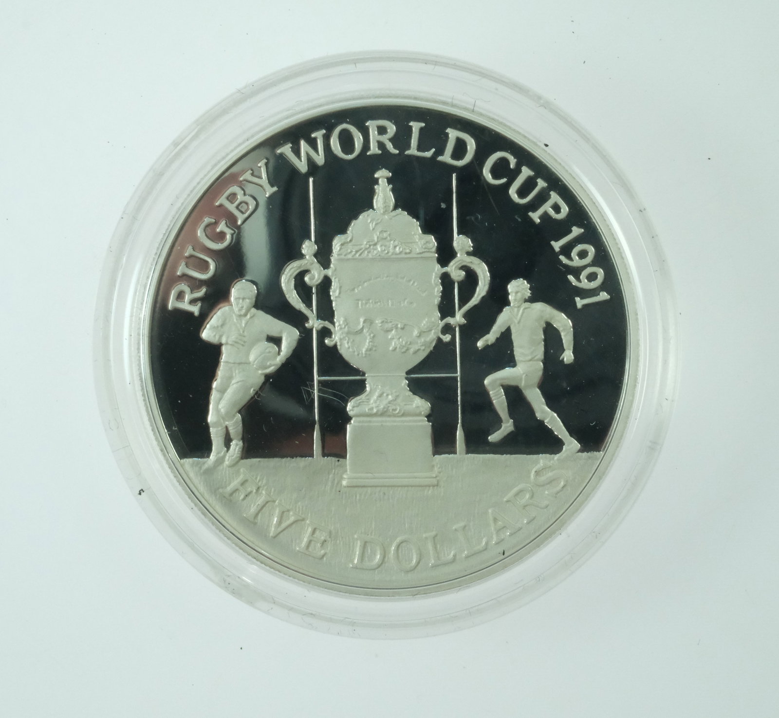 New Zealand 1991 'Rugby World Cup' Silver (925) Proof $5, FDC - 3