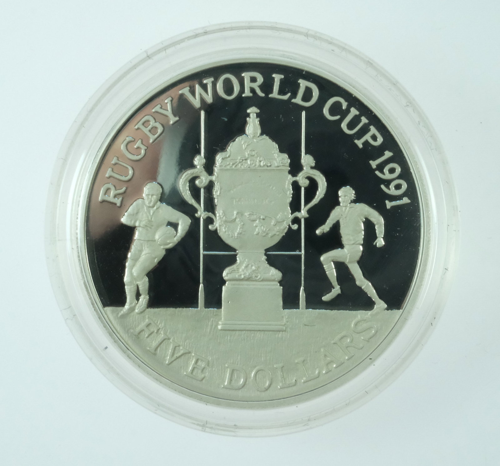 New Zealand 1991 'Rugby World Cup' Silver (925) Proof $5, FDC - 6