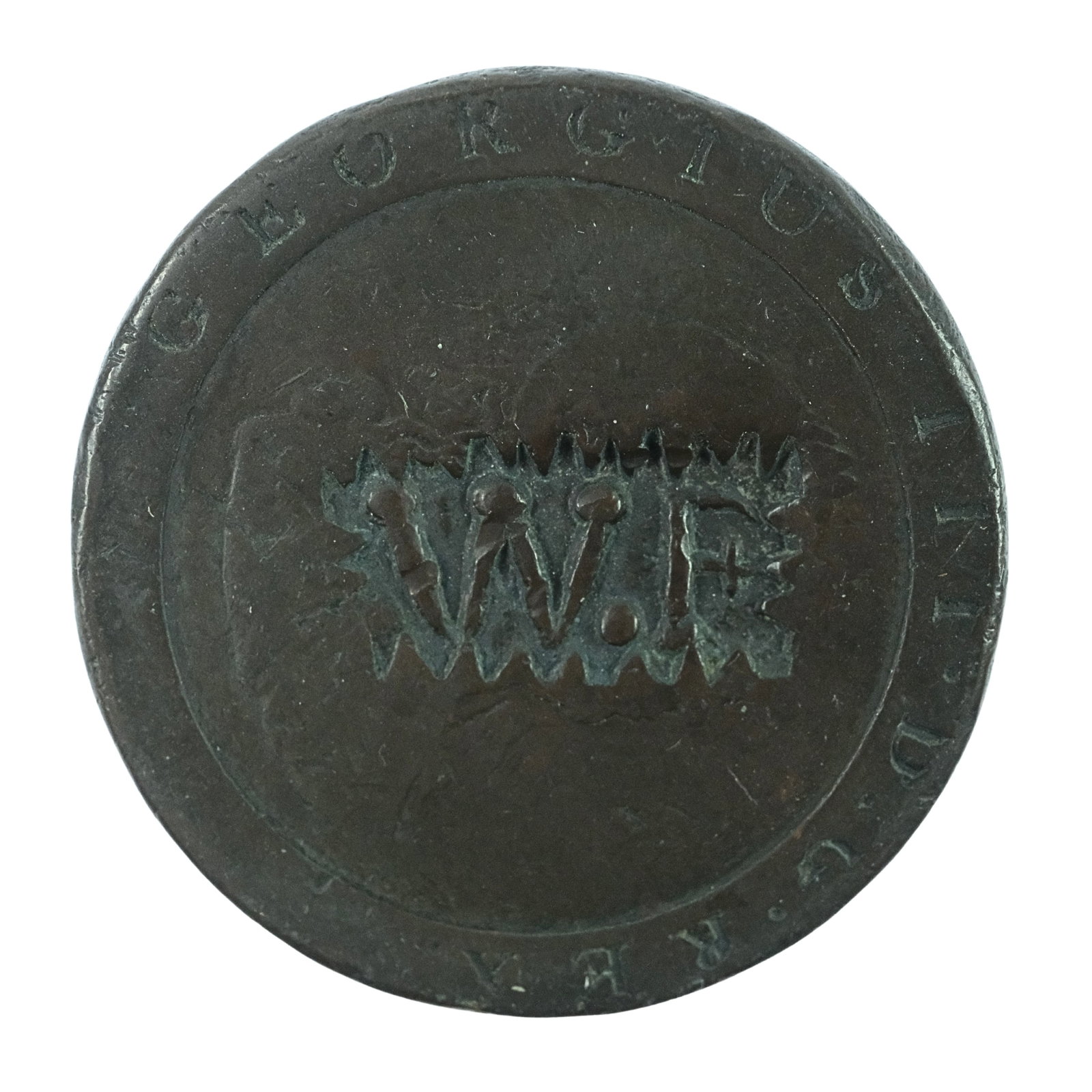 Great Britain 1797 'Cartwheel' Penny with Trader's Counterstamp 'WF' Very Good (1 of 2)