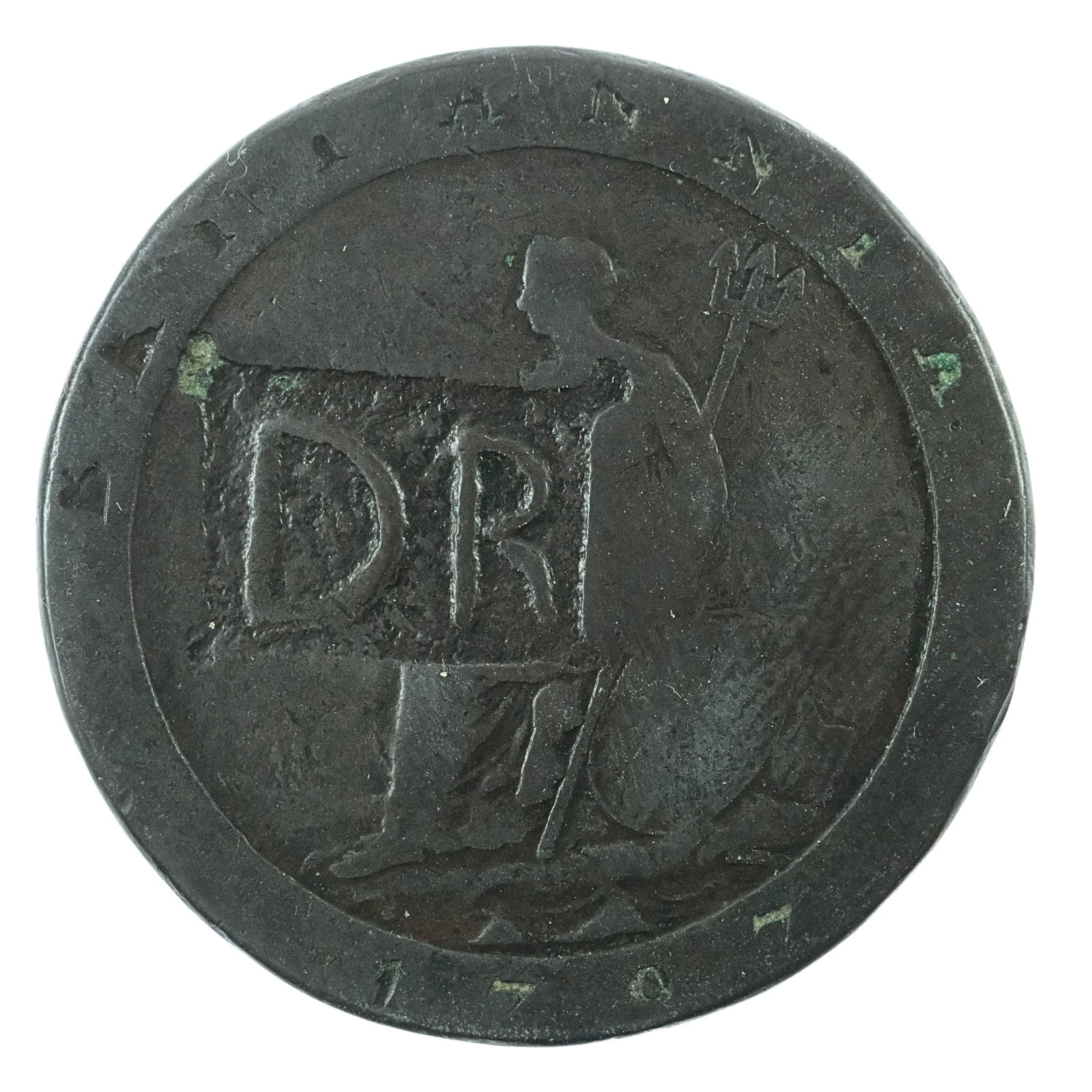 Great Britain 1797 'Cartwheel' Penny with Trader's Counterstamp 'DR' Very Good (1 of 2)