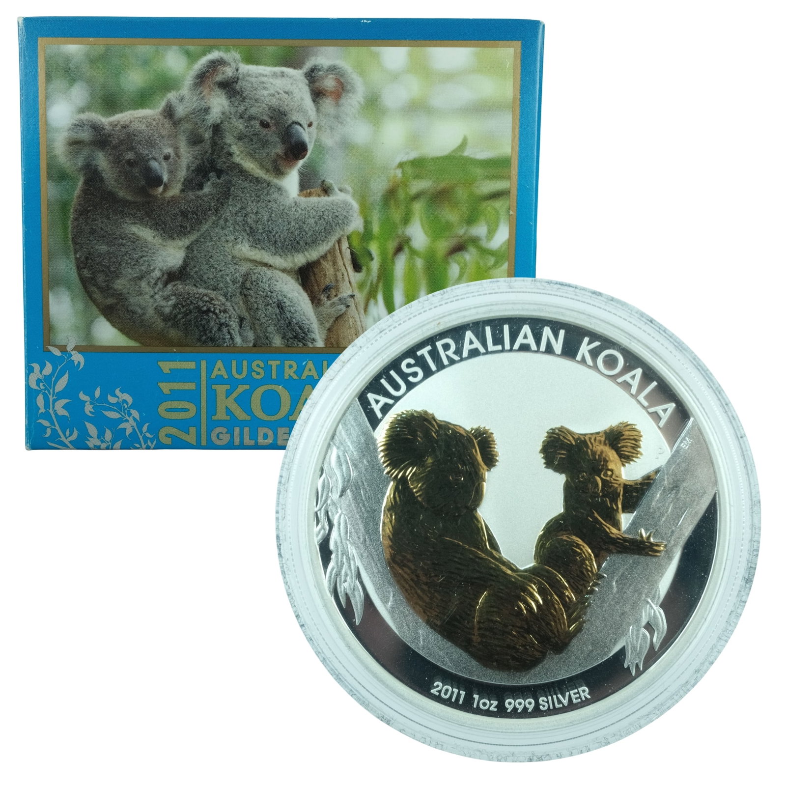 Australia 2011 Koala Selectively Gold Plated Silver (999) $1,Unc: Cert #1826 Size ASW Troy oz Medium Modern Coins