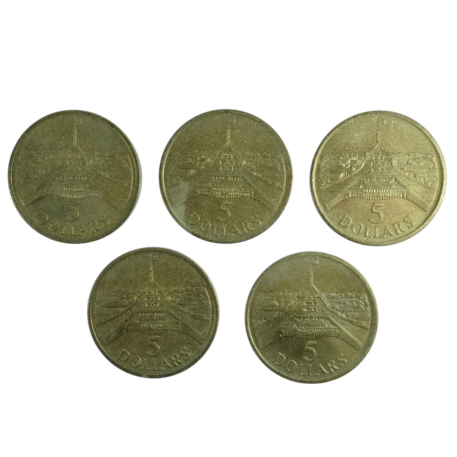 Australia 1988 'Parliament' Commemorative Al-Br $5's, Uncirculated (5): As Issued Medium Modern Coins