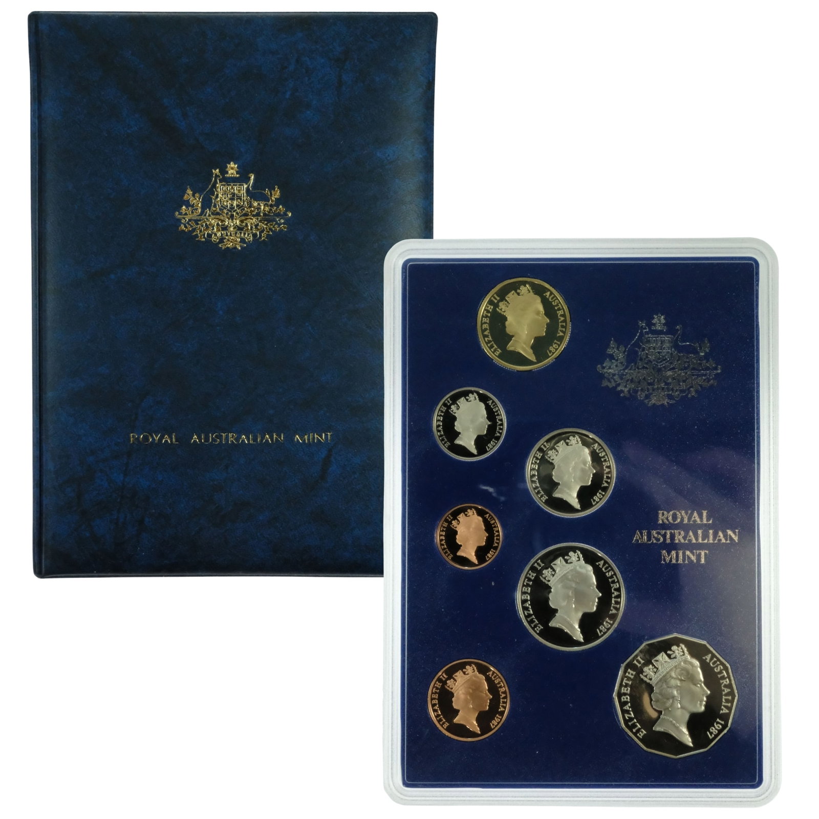 Australia 1987 Proof Set, FDC (Set of 7 coins): None of the 1987 coins were issued for circulation Medium Coin Sets