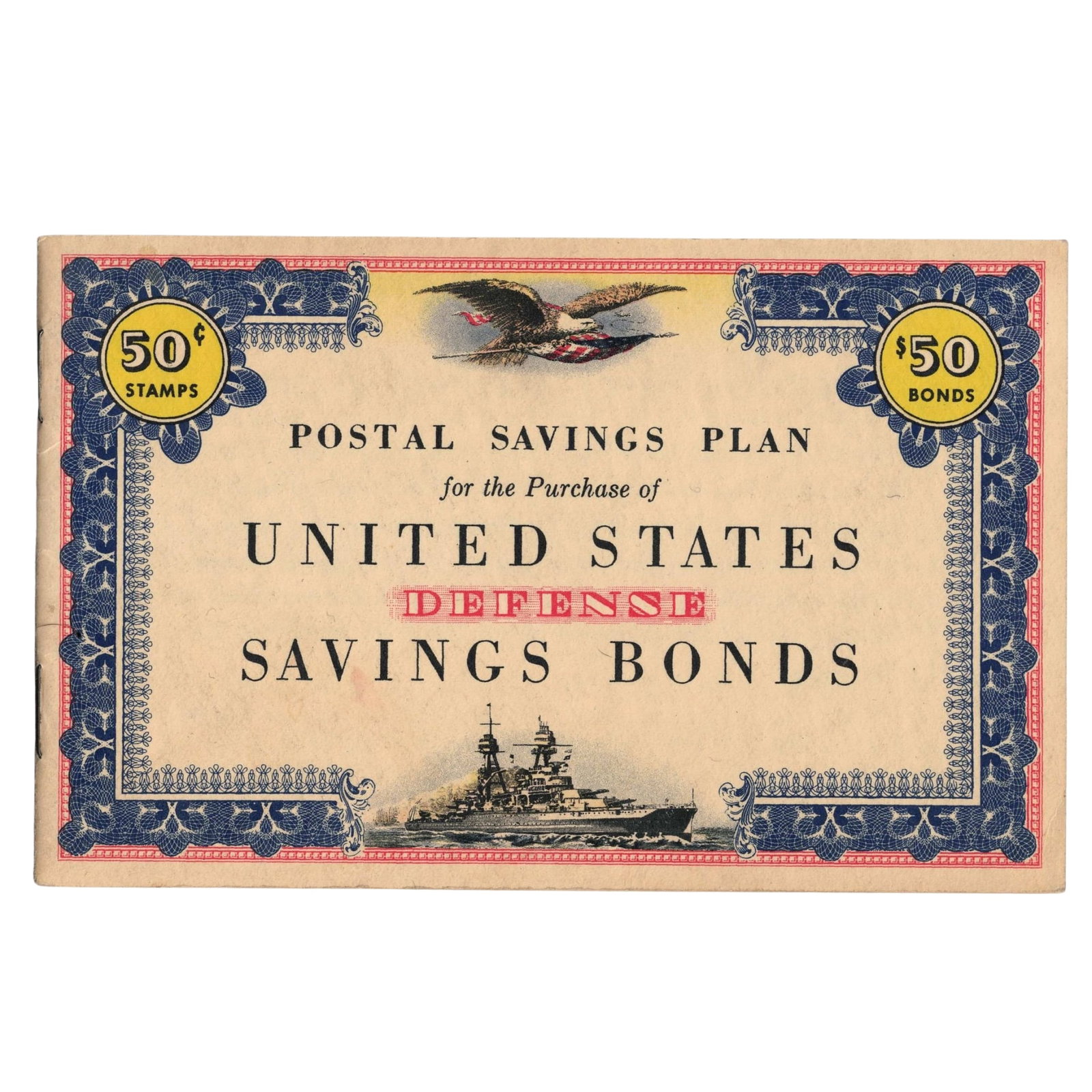U.S. WWII Defense Savings Bond 50c Stamp Album, As New with no stamps: . Medium USA